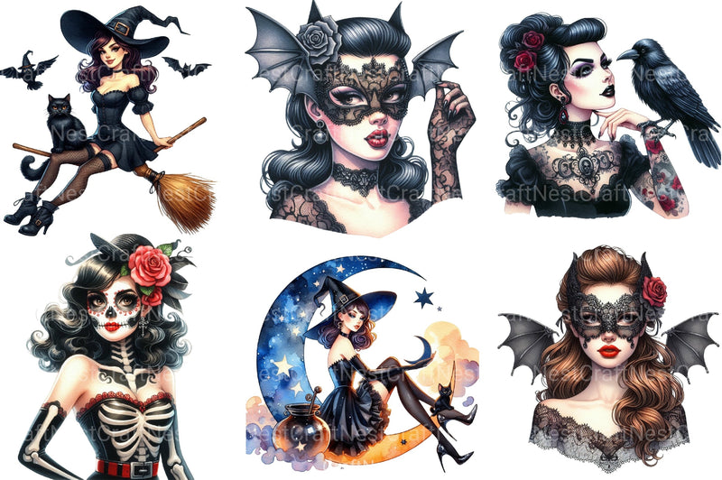Halloween Pin-Up Girl Clipart Bundle - CraftNest - Digital Crafting and Art