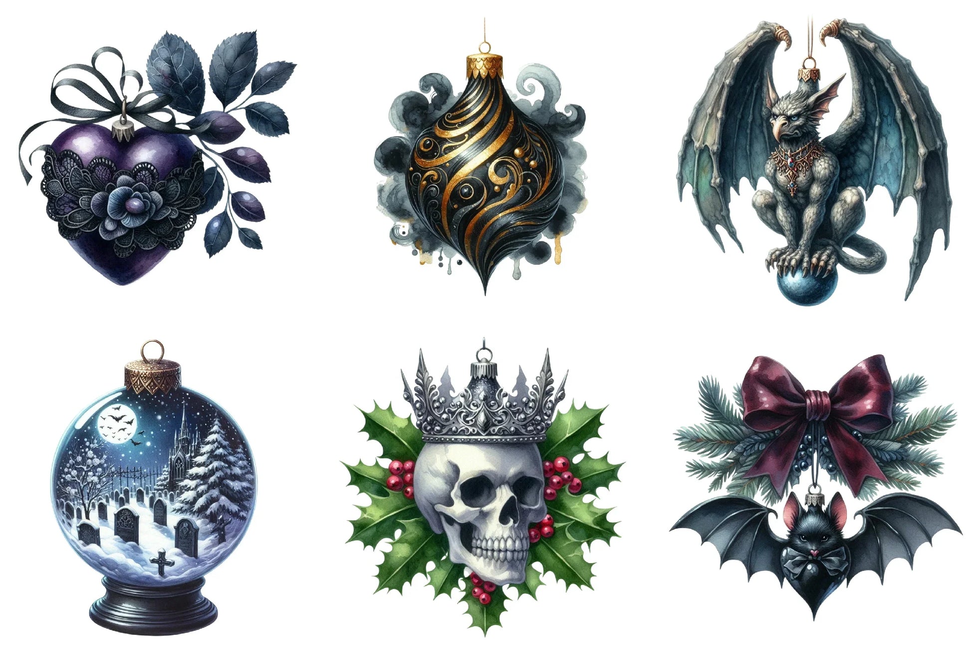 Gothic Christmas Ornaments Clipart Bundle - CraftNest - Digital Crafting and Art