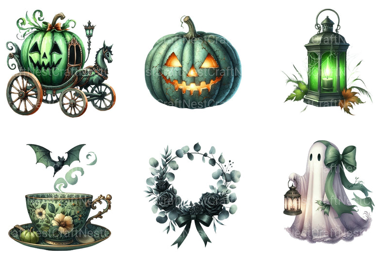 Antique Green Halloween Clipart Bundle 2 - CraftNest - Digital Crafting and Art