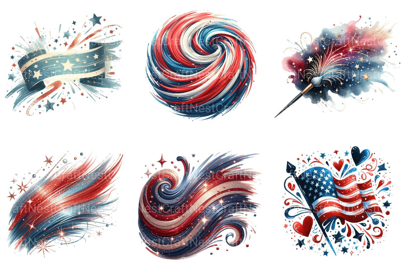 4th of July Brushstroke Clipart Bundle 1 - CraftNest - Digital Crafting and Art