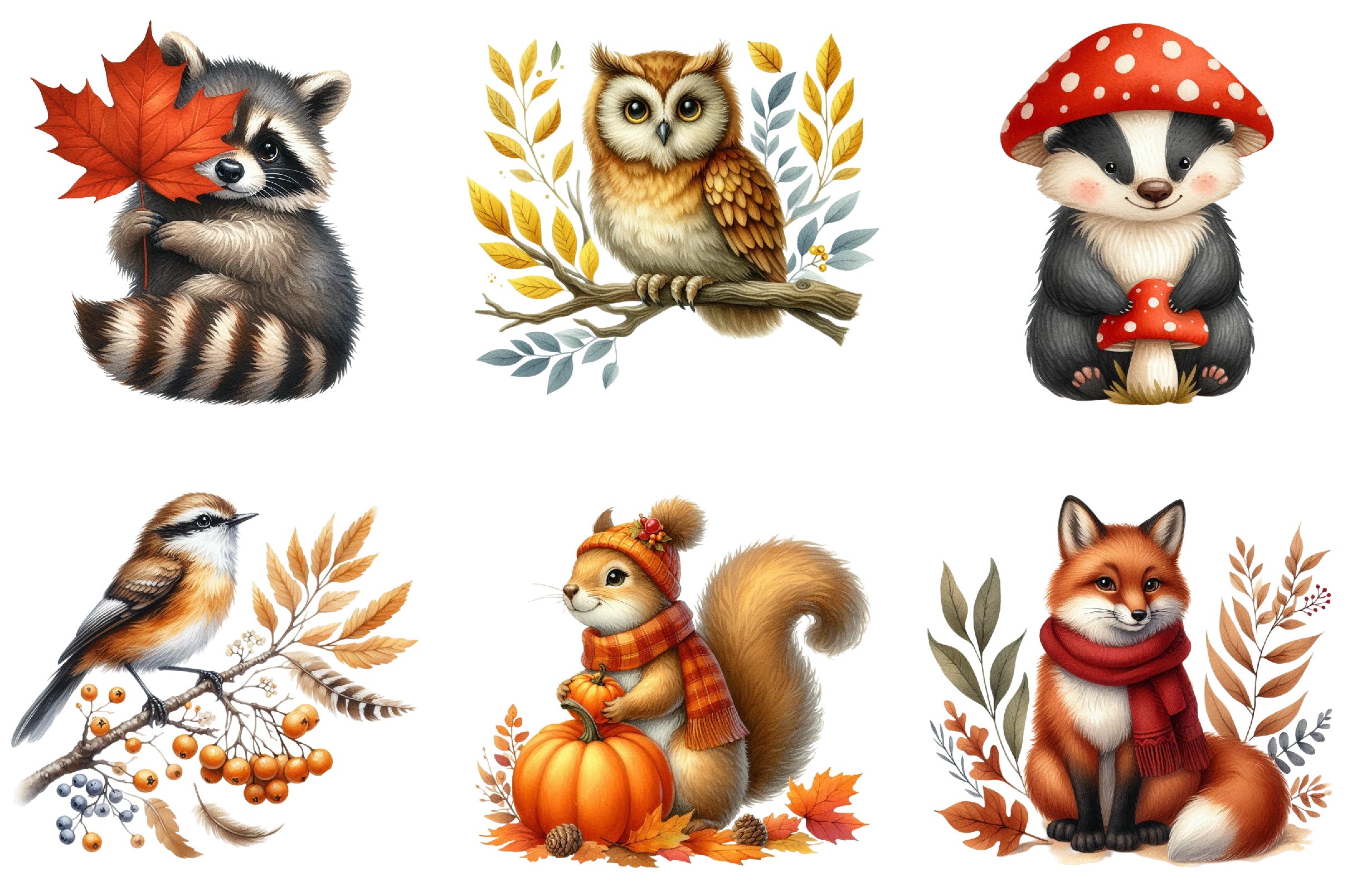 Autumn Animal Fall Clipart Bundle