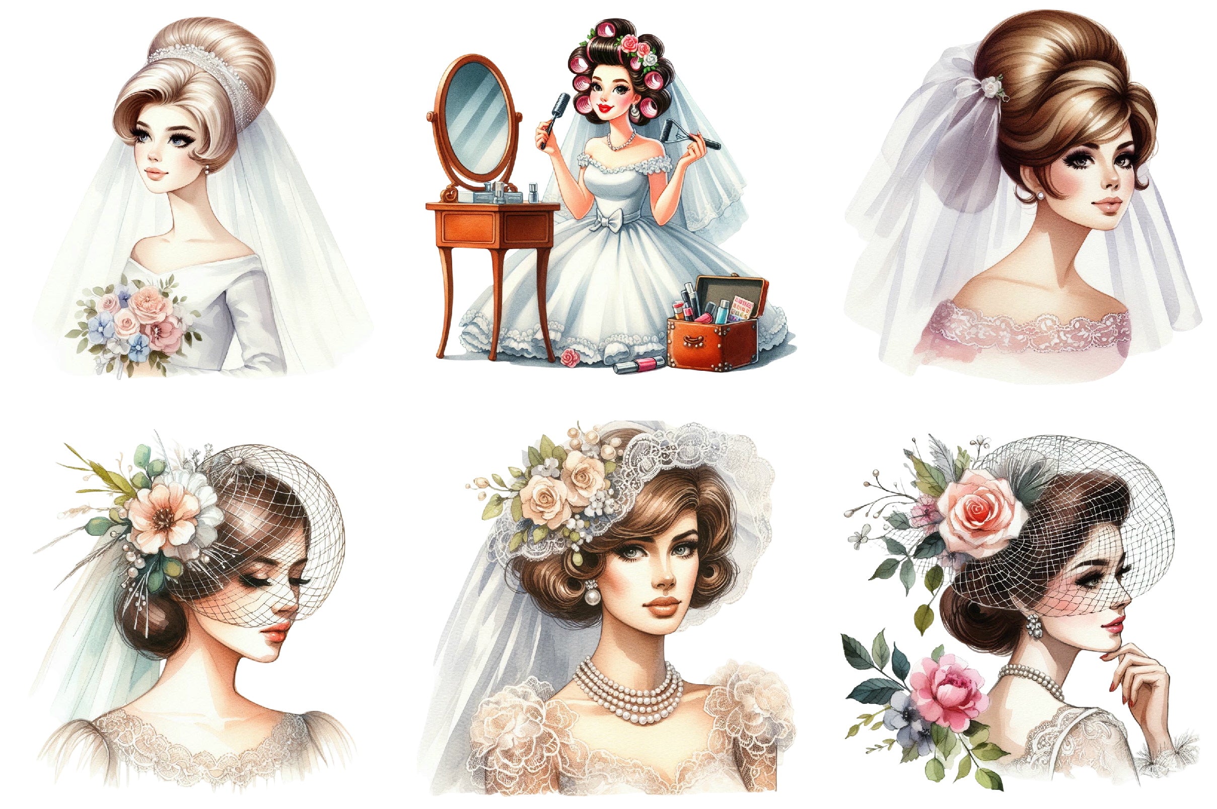 Wedding Retro Girl Clipart Bundle