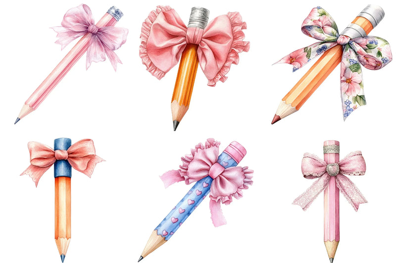 Coquette School Pencil Bow Clipart Bundle - CraftNest - Digital Crafting and Art