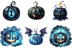 Creepy Black and Blue Halloween Pumpkin Clipart Bundle - CraftNest - Digital Crafting and Art