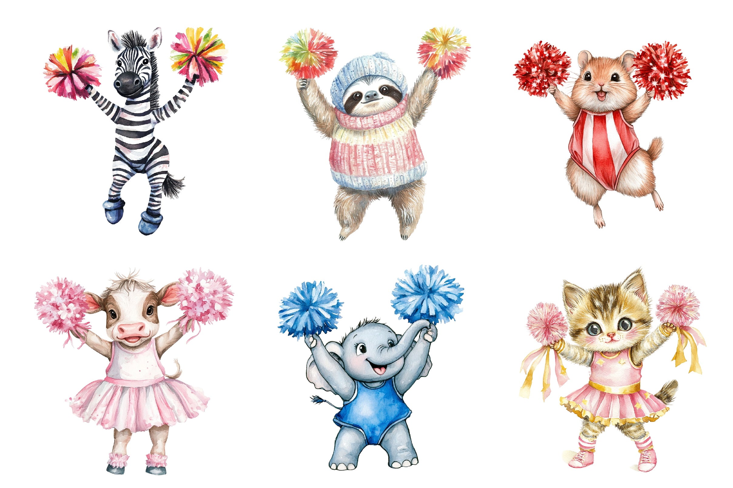 Cheerleader Animal Clipart Bundle