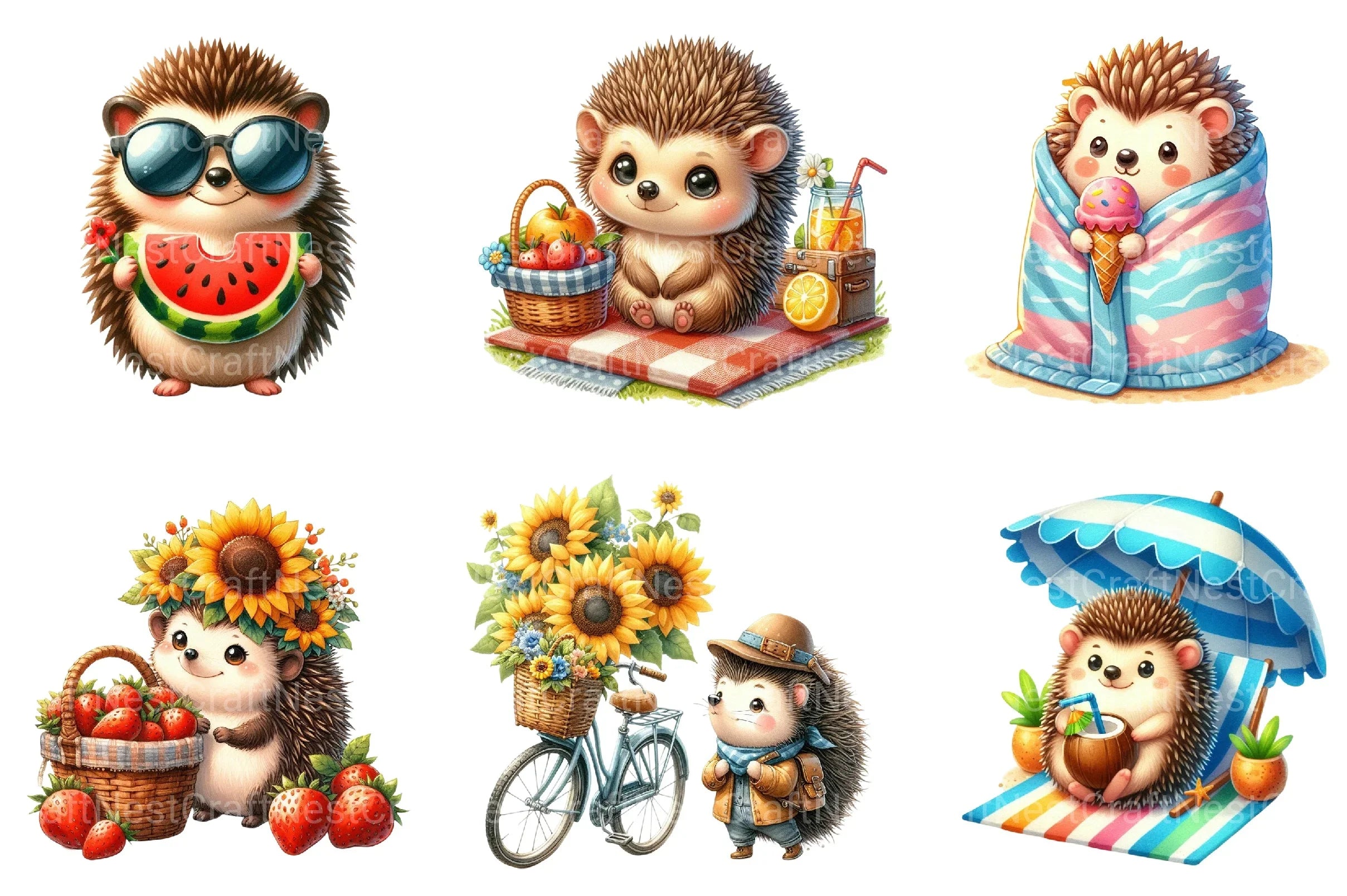 Summer Hedgehog Clipart Bundle - CraftNest - Digital Crafting and Art