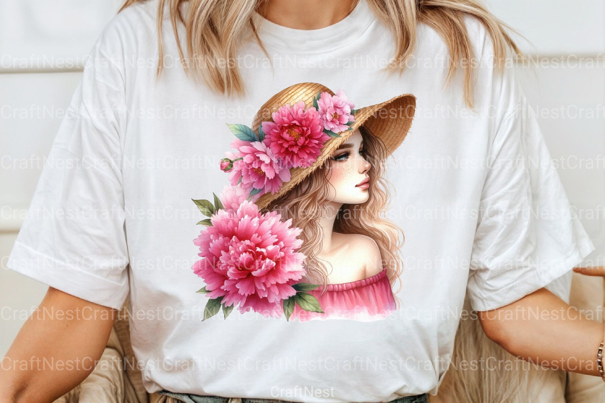 Girl with Peonies Flower Clipart Bundle - CraftNest - Digital Crafting and Art