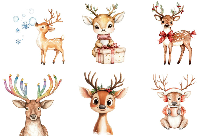 Funny Cute Christmas Reindeer Clipart Bundle - CraftNest - Digital Crafting and Art