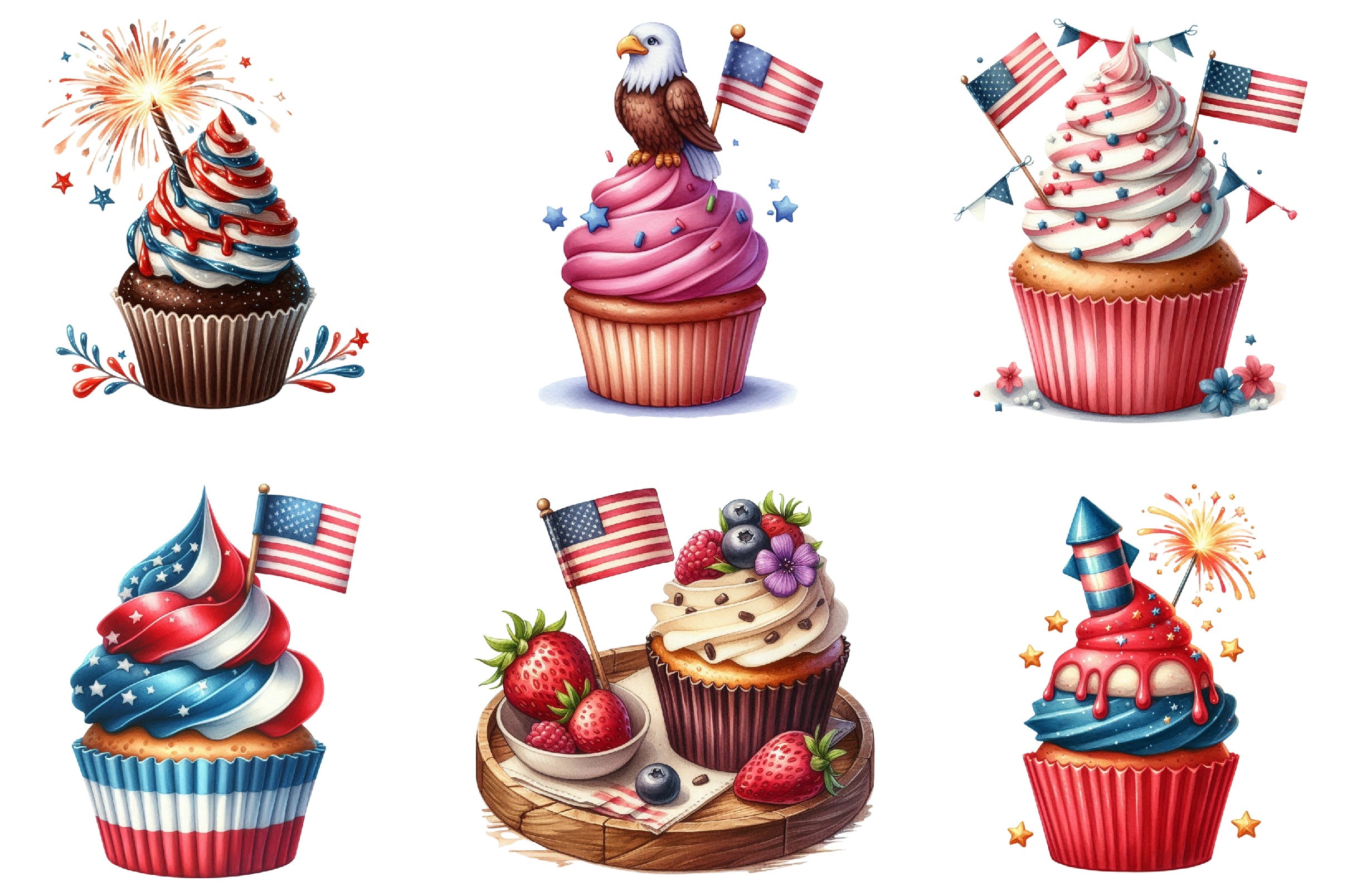 4th of July Cupcake Clipart Bundle
