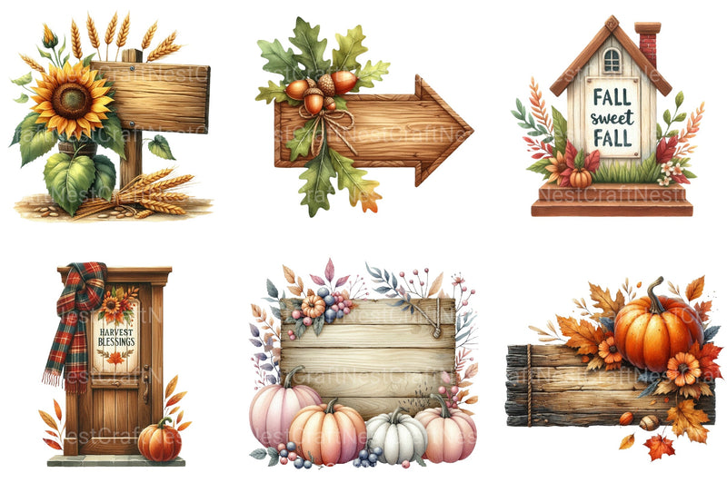 Autumn Wooden Signs Clipart Bundle 11 - CraftNest - Digital Crafting and Art