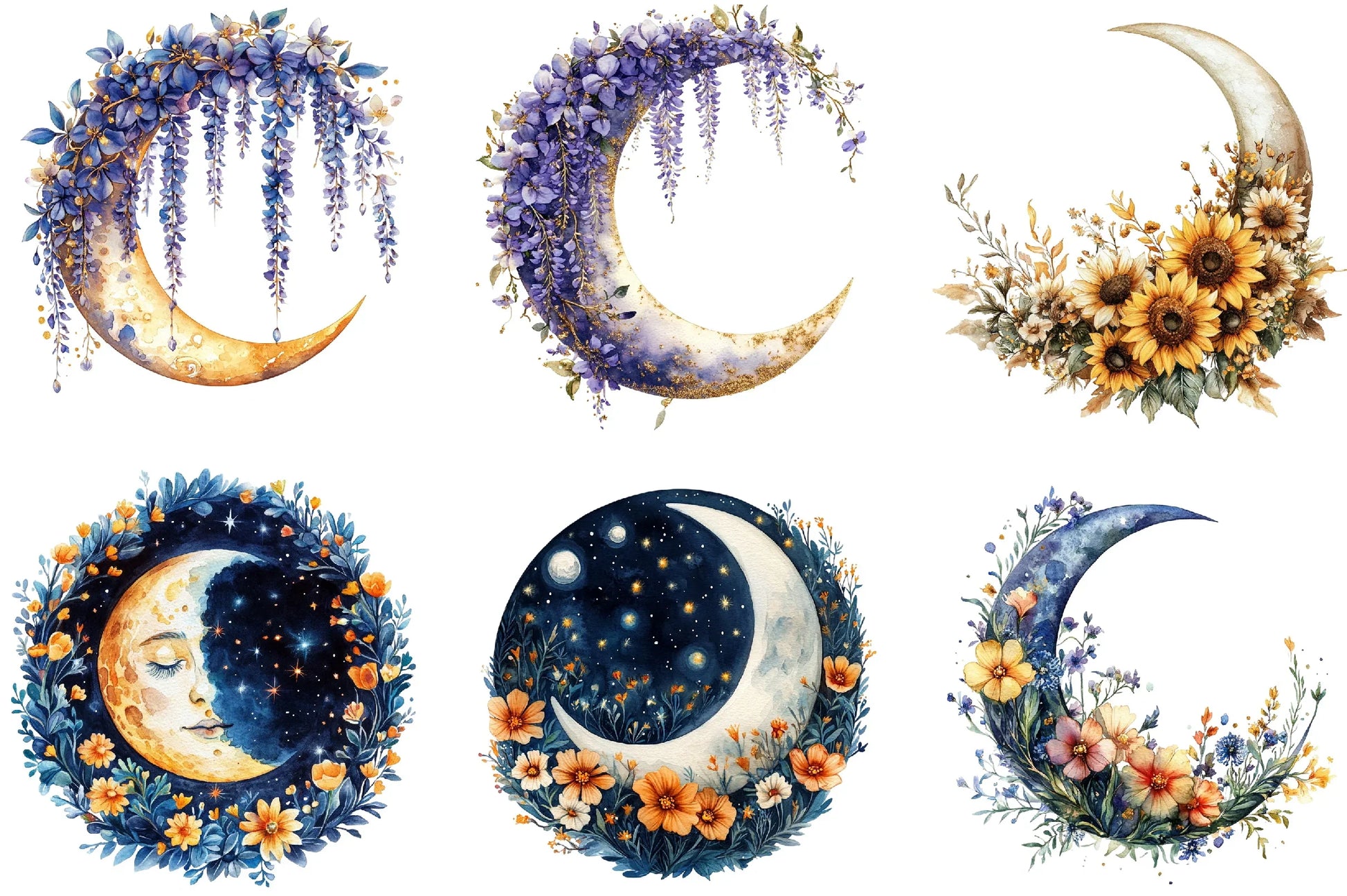 Floral Moon Design Clipart Bundle - CraftNest - Digital Crafting and Art