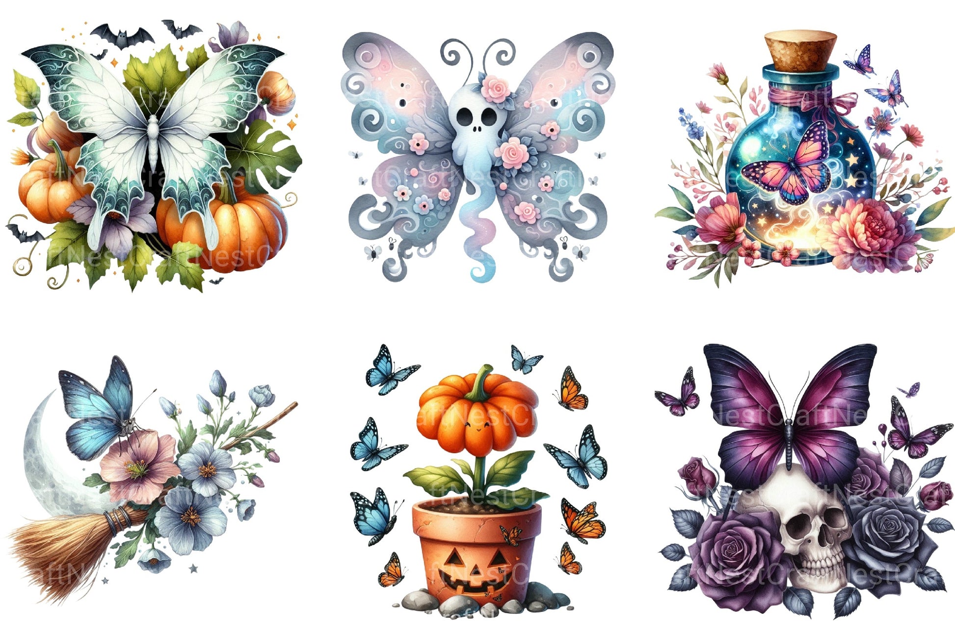 Halloween Butterfly Garden Clipart Bundle - CraftNest - Digital Crafting and Art