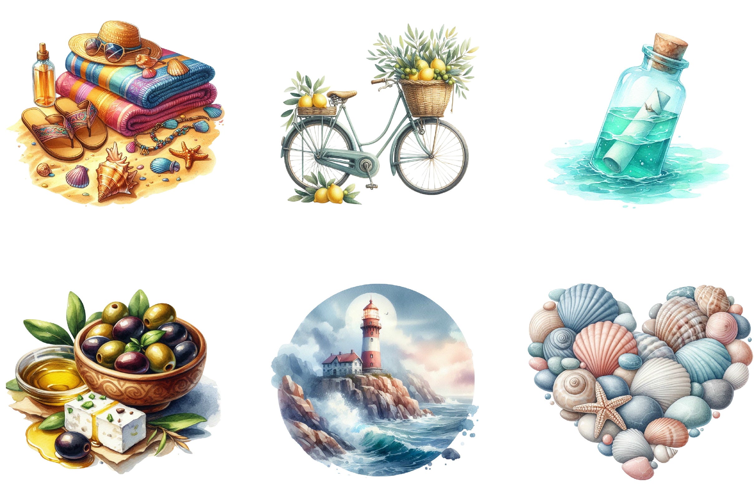 Mediterranean Beach Clipart Bundle