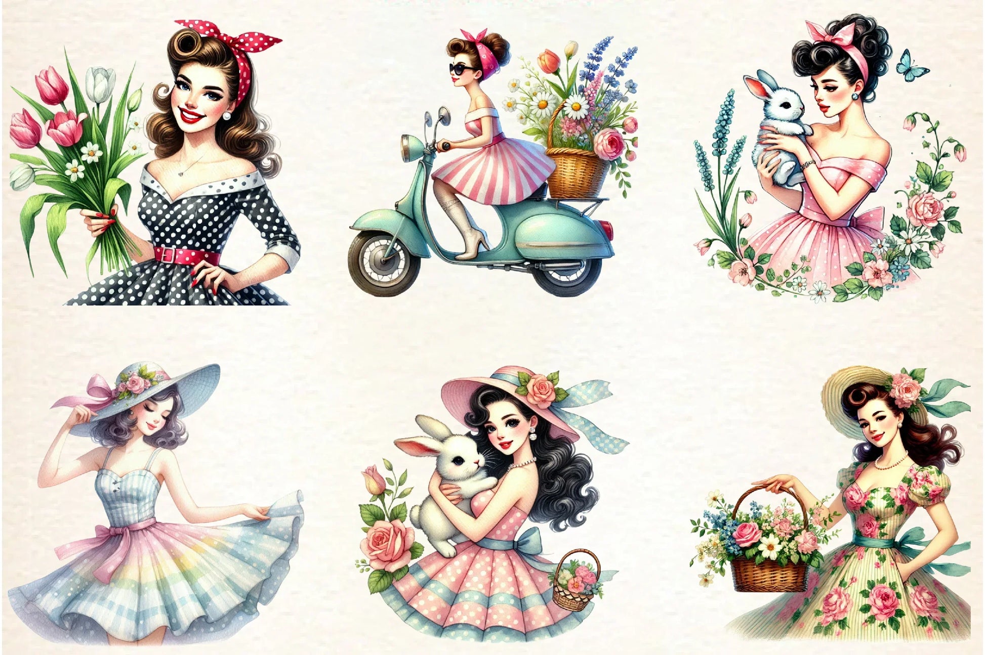 Spring Pin-Up Girl Clipart Bundle - CraftNest - Digital Crafting and Art