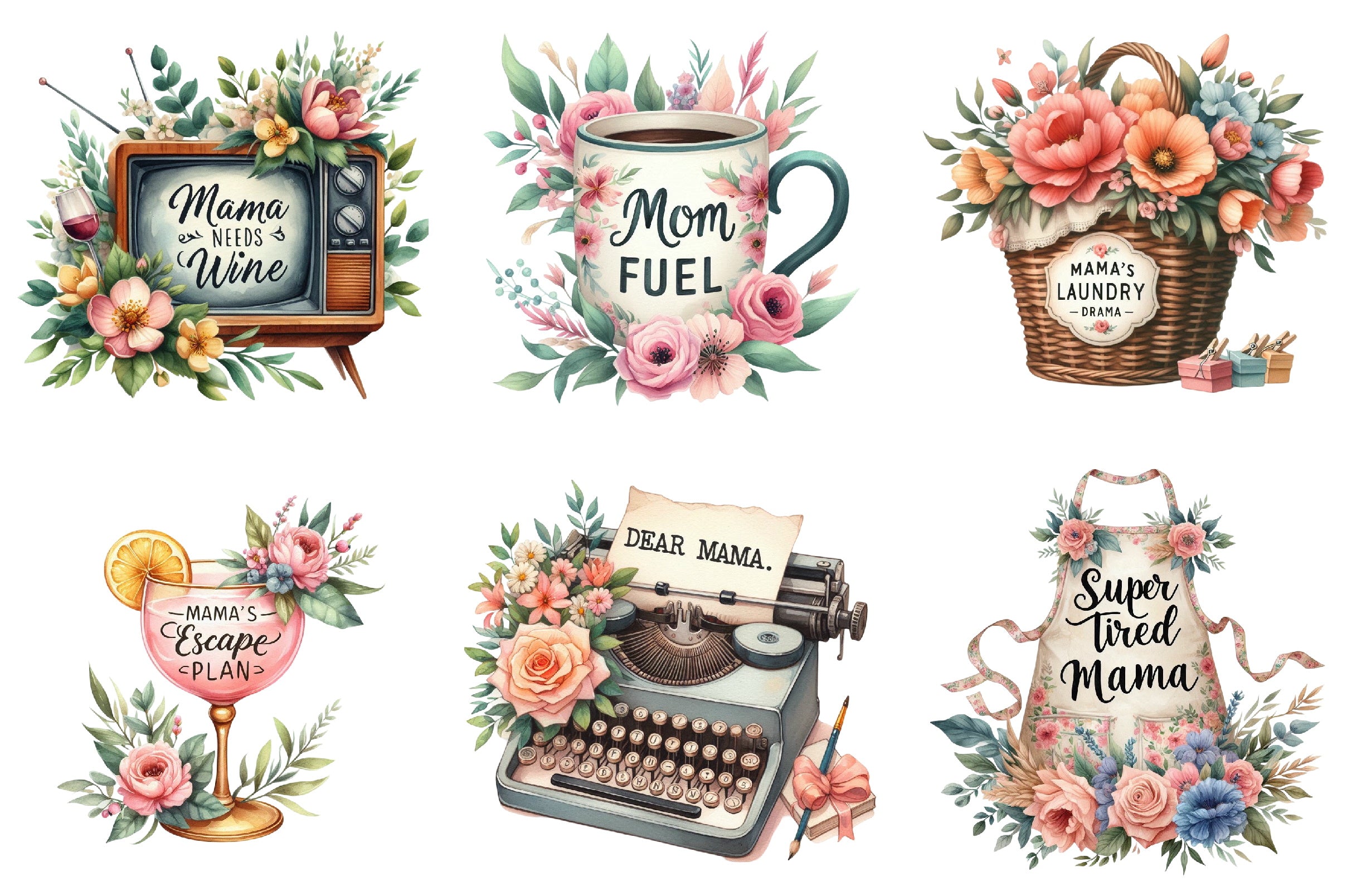 Vintage Mother's Day Funny Mama Clipart Bundle