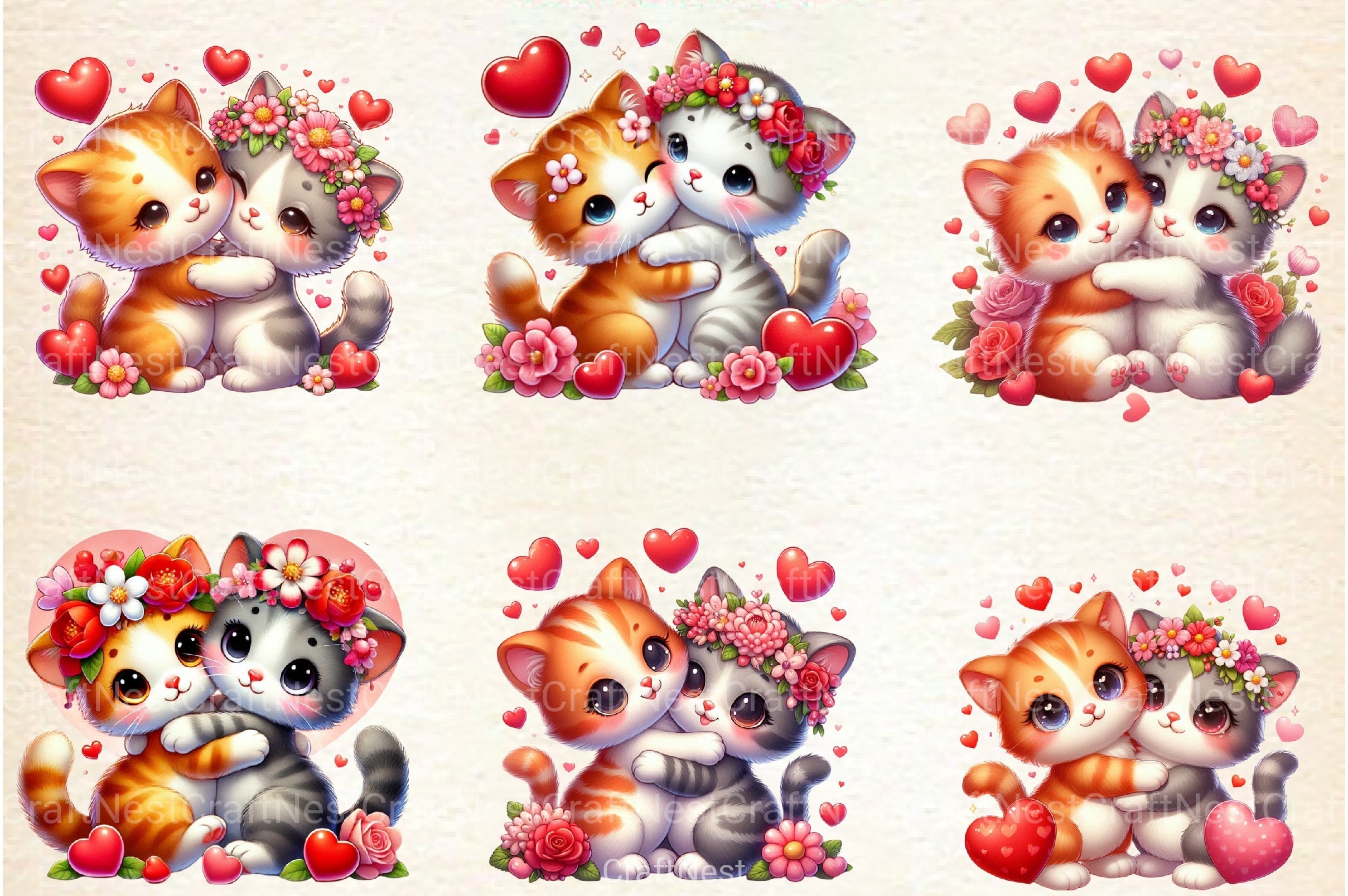 Valentine's Cat Couple Clipart Bundle - CraftNest - Digital Crafting and Art