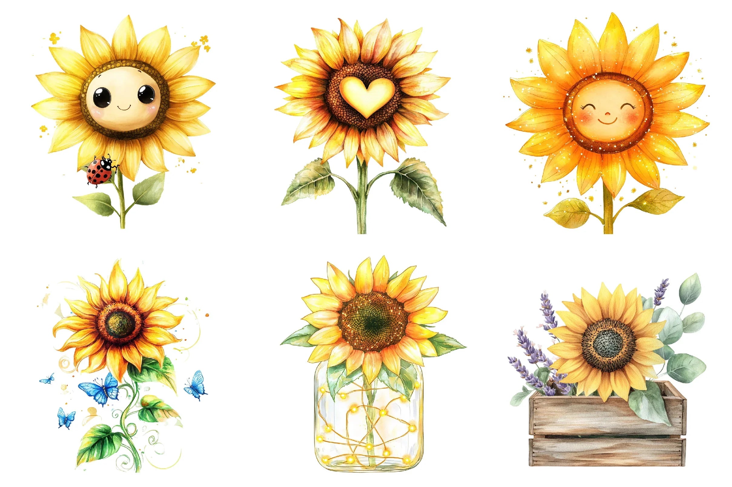 Cute Sunflower Clipart Bundle - CraftNest - Digital Crafting and Art