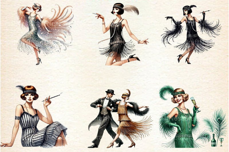 Vintage Flappers Clipart Bundle Set - CraftNest - Digital Crafting and Art