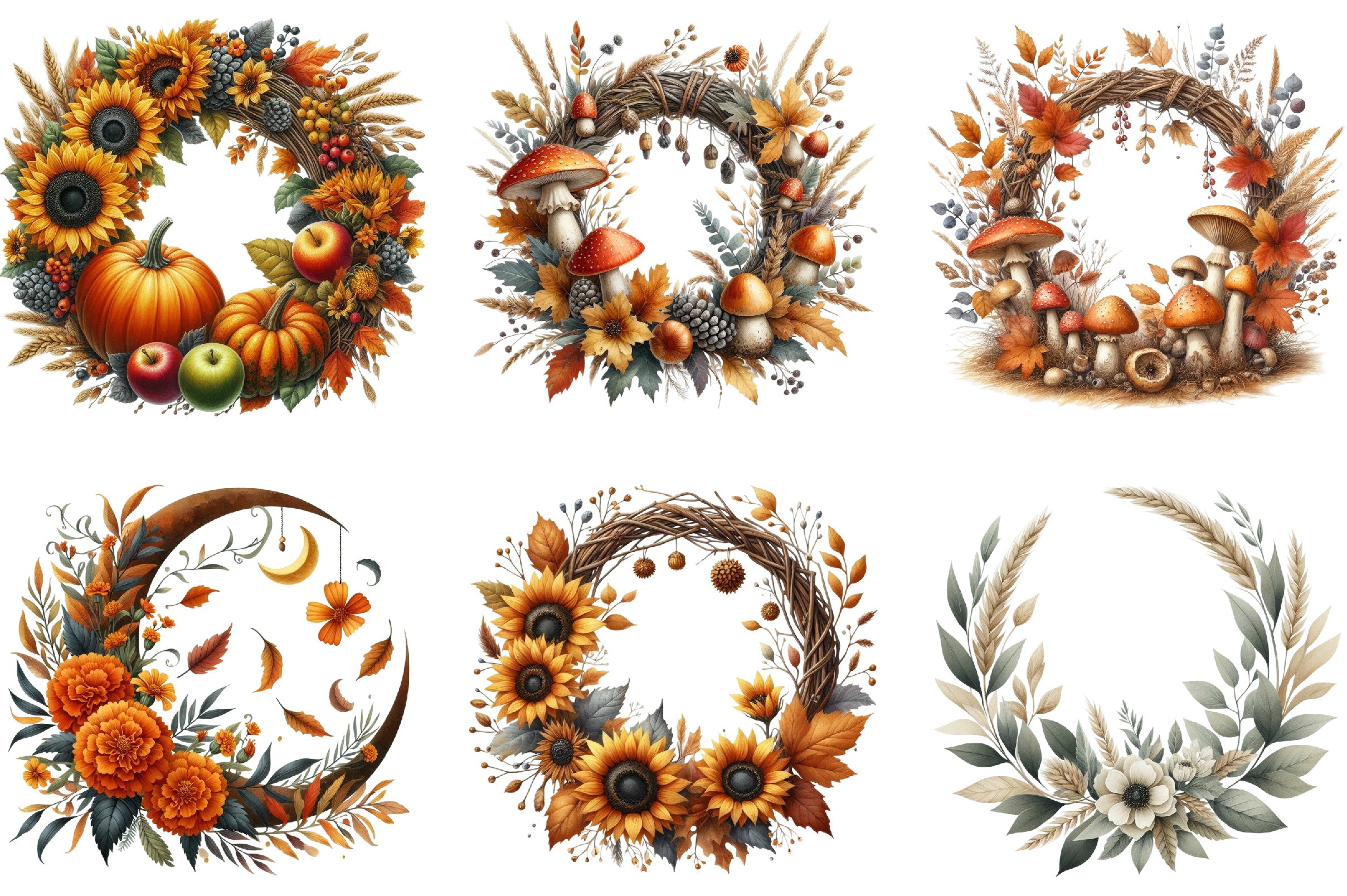 Autumn Wreath Clipart Bundle