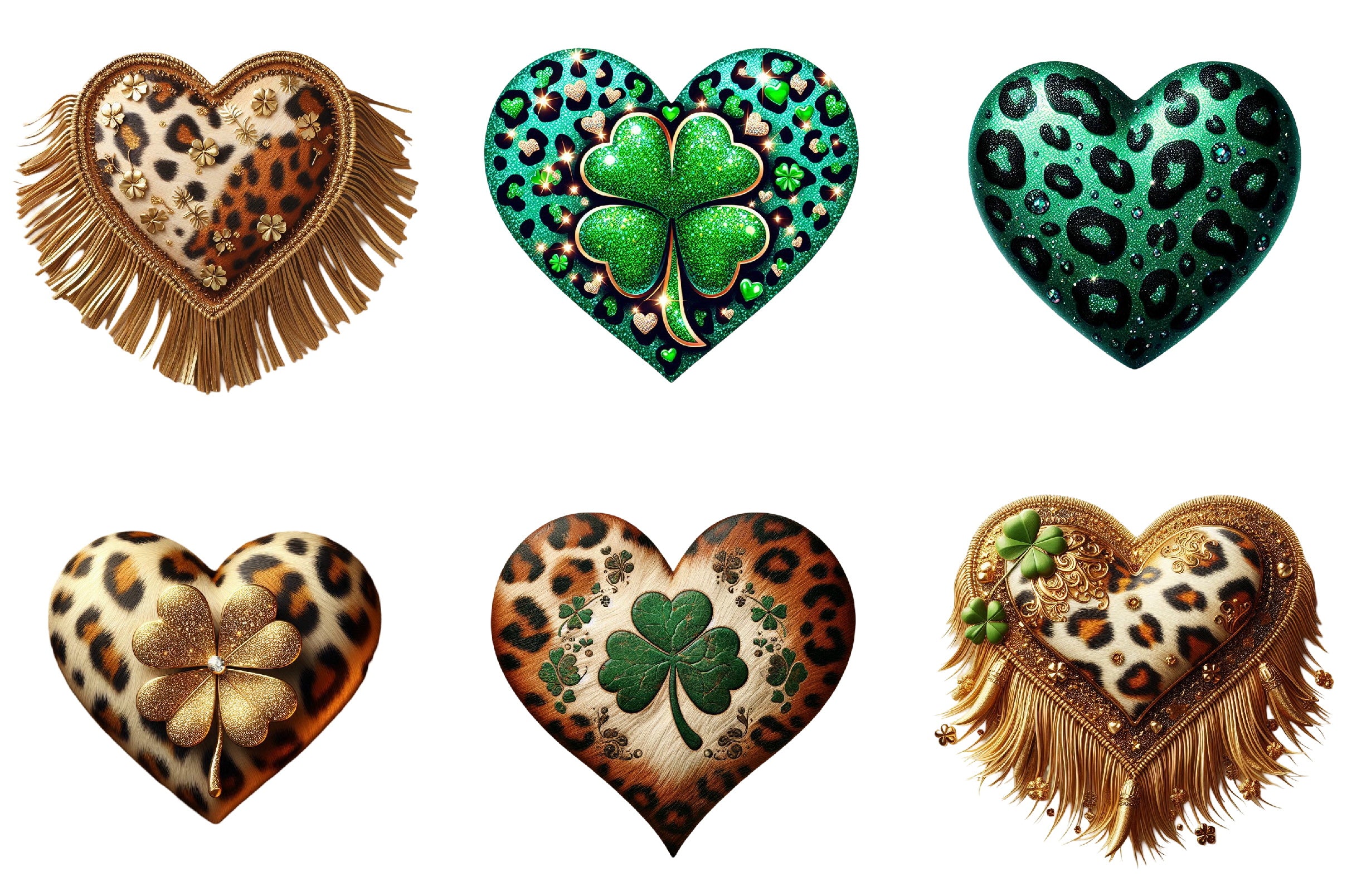 Patrick's Leopard Cowhide Heart Clipart Bundle