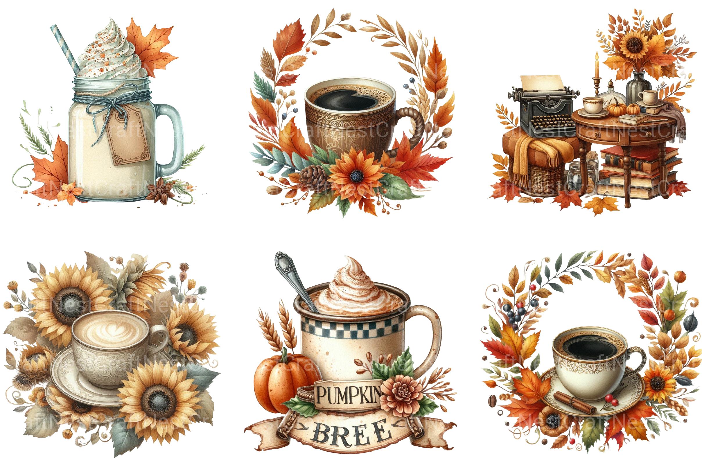 Vintage Autumn Coffee Clipart - CraftNest - Digital Crafting and Art