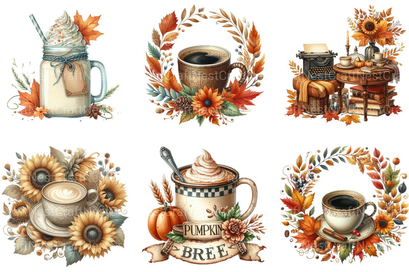 Vintage Autumn Coffee Clipart - CraftNest - Digital Crafting and Art
