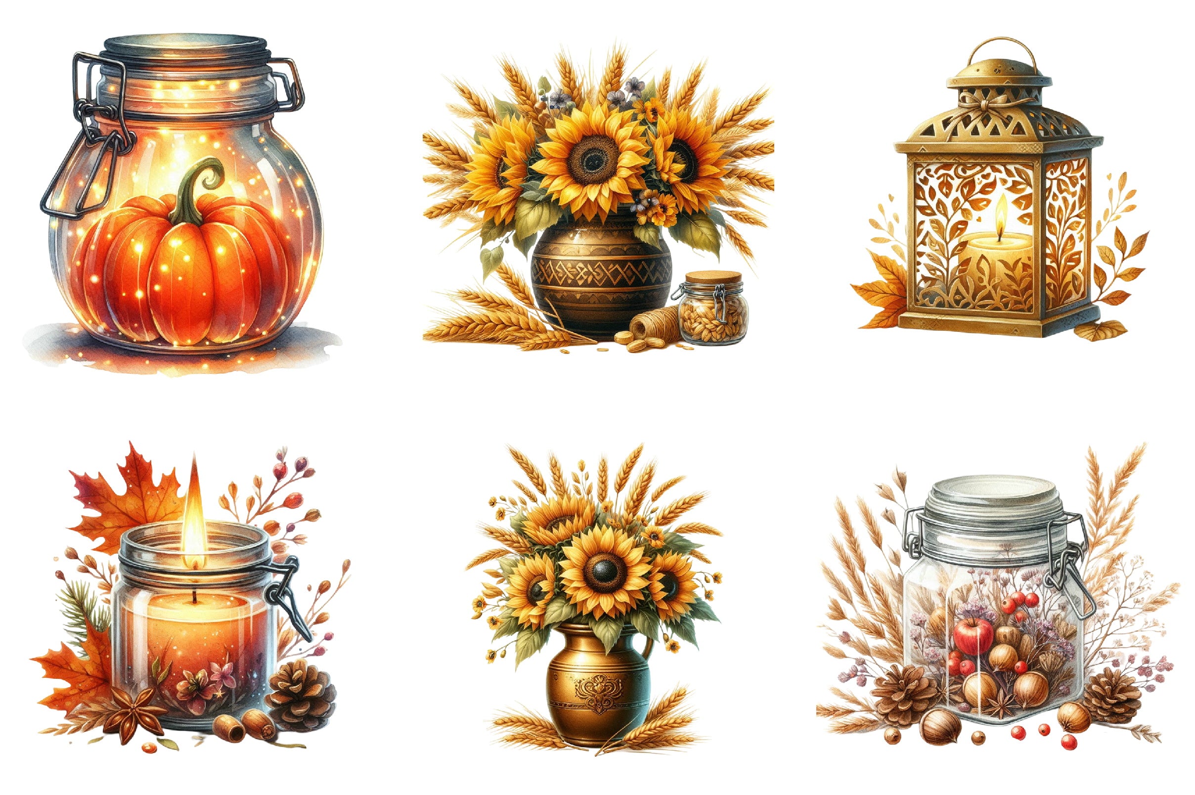 Beautiful Autumn Glass Jar Clipart Bundle