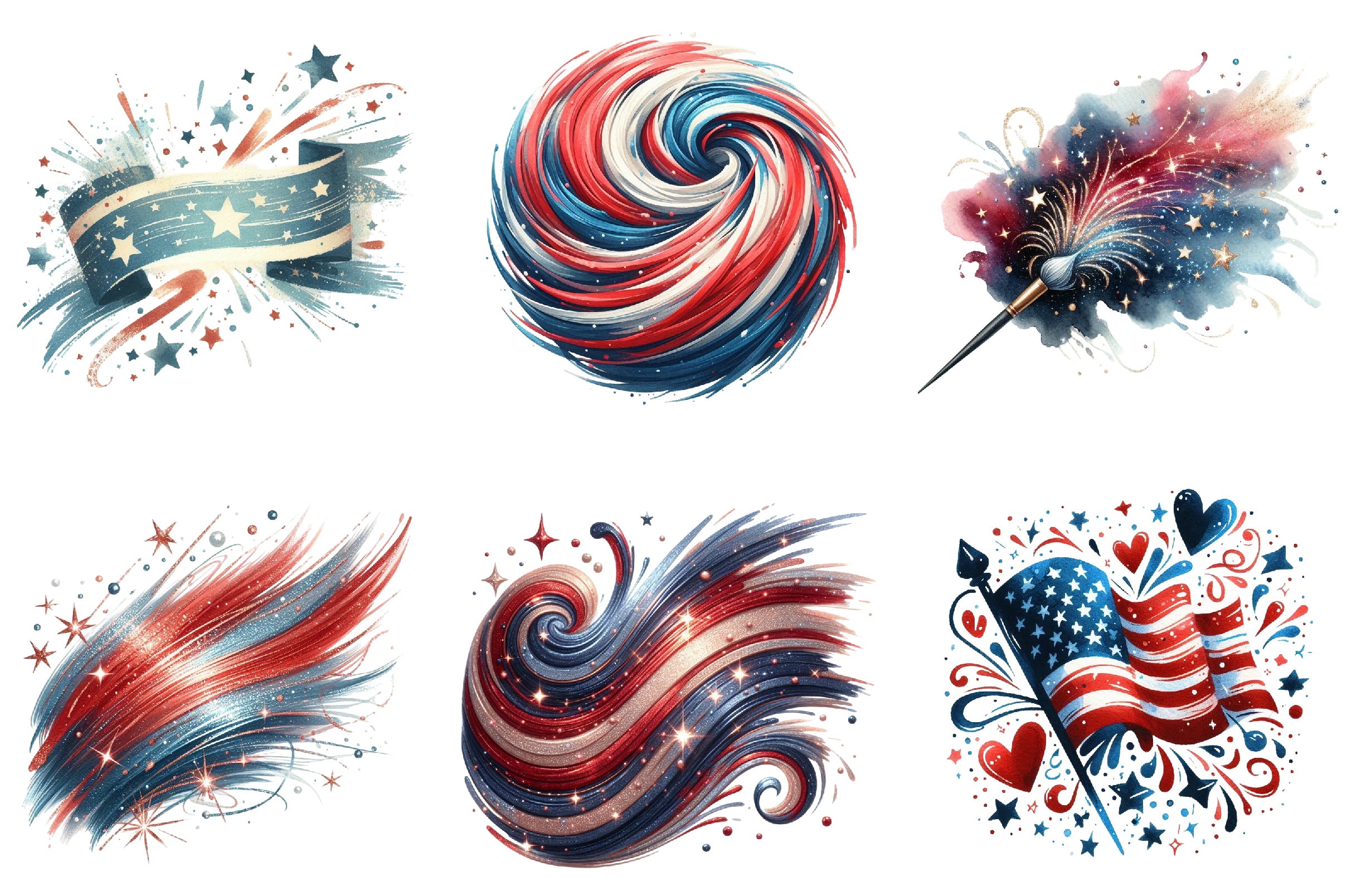 4th of July Brushstroke Clipart Bundle