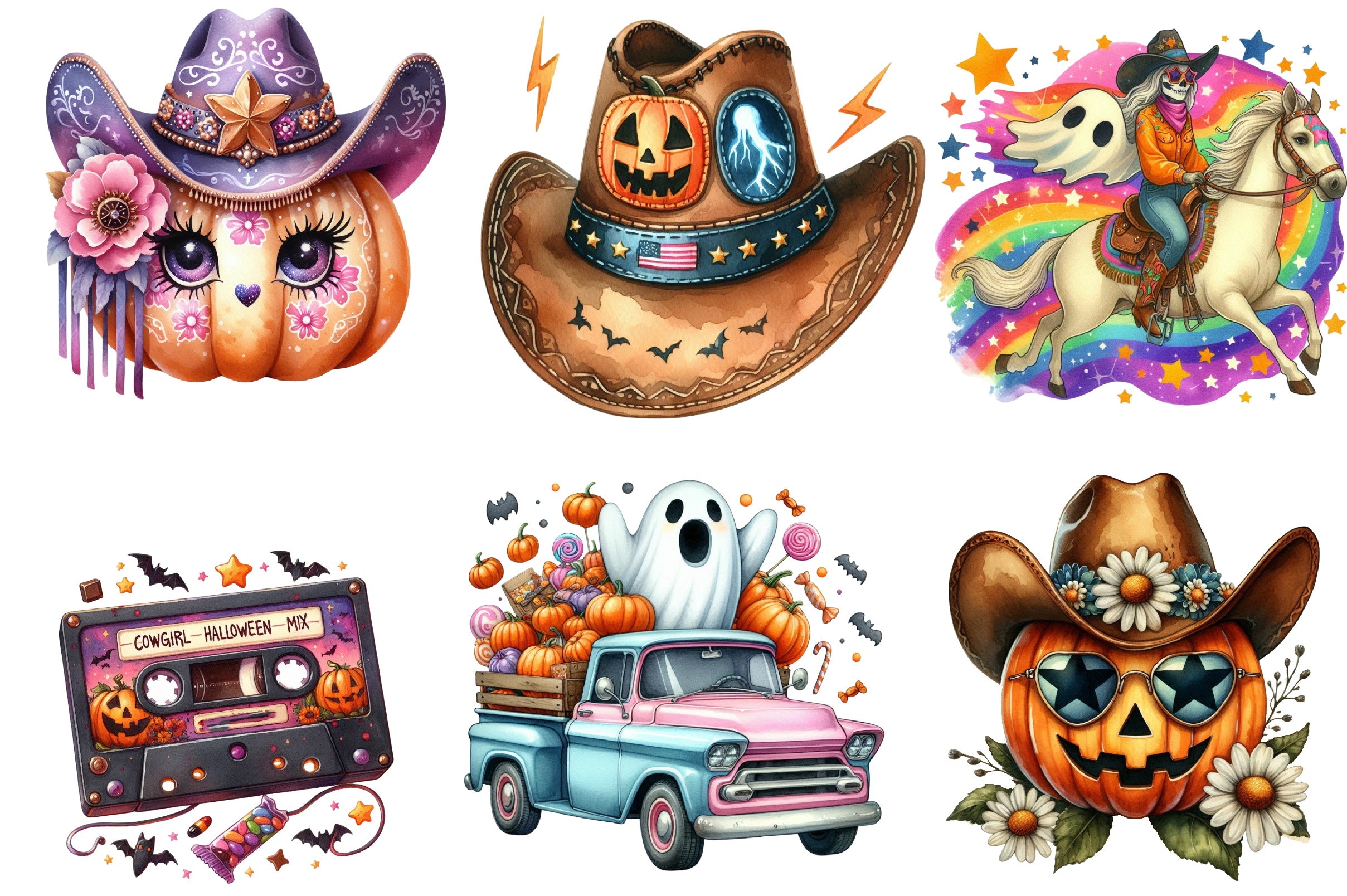 Western Halloween Retro Clipart Bundle