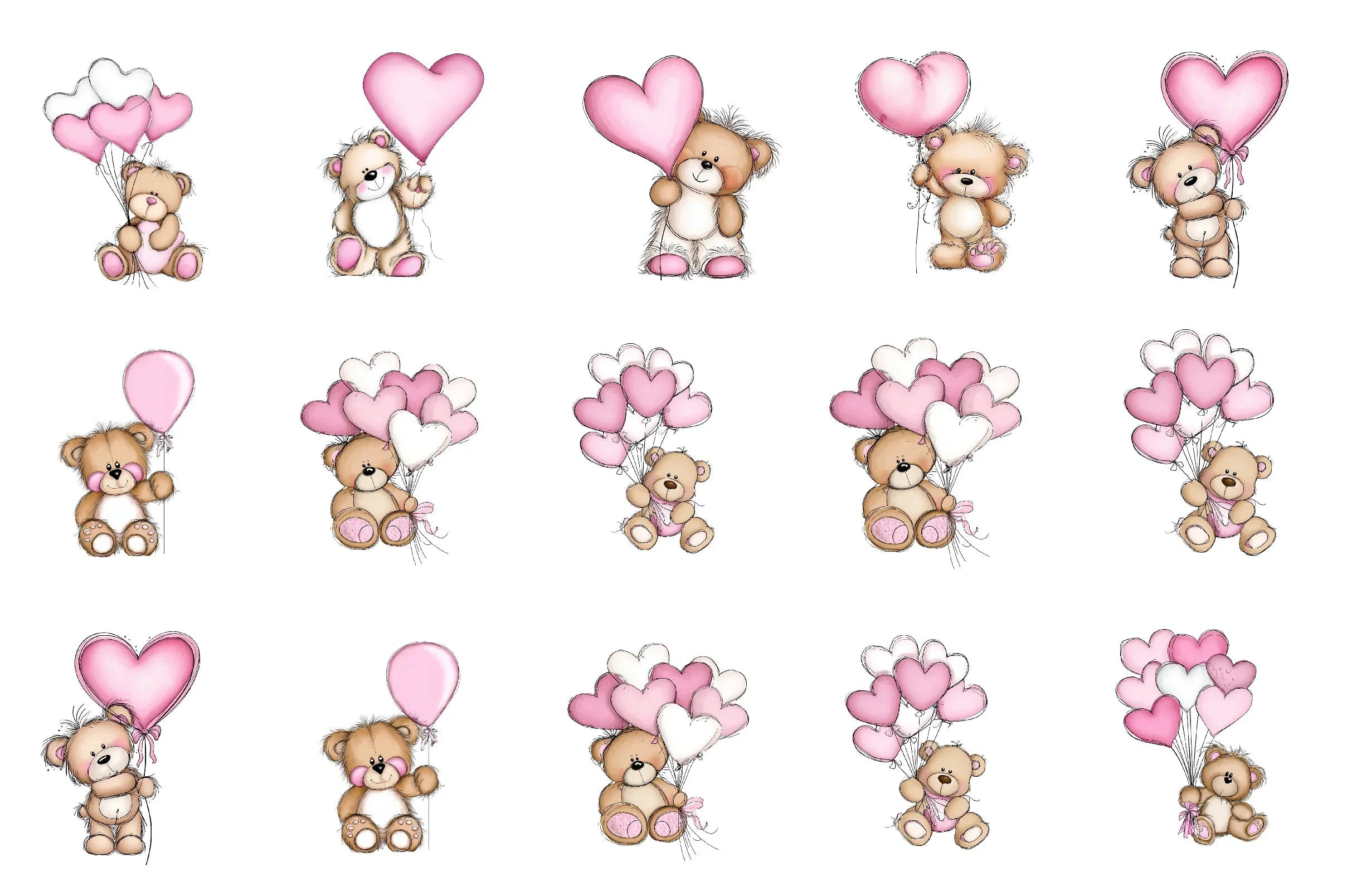 Valentine's Day Teddy Bear Balloons Clipart Bundle - CraftNest - Digital Crafting and Art