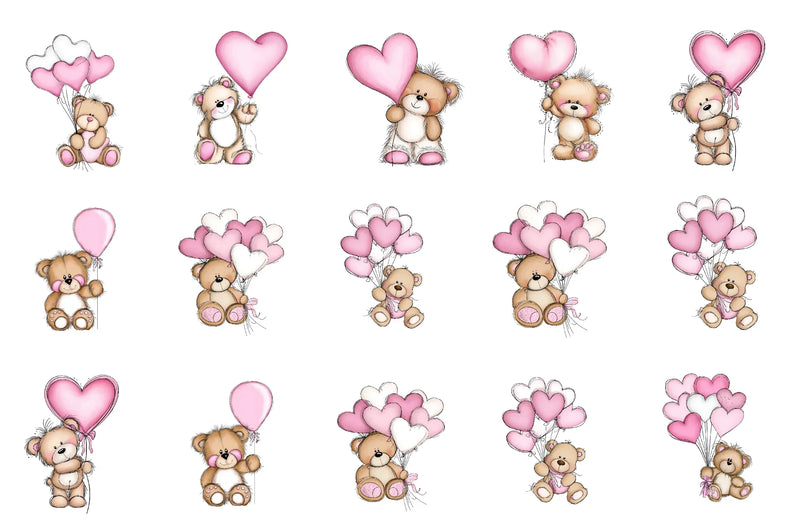 Valentine's Day Teddy Bear Balloons Clipart Bundle - CraftNest - Digital Crafting and Art