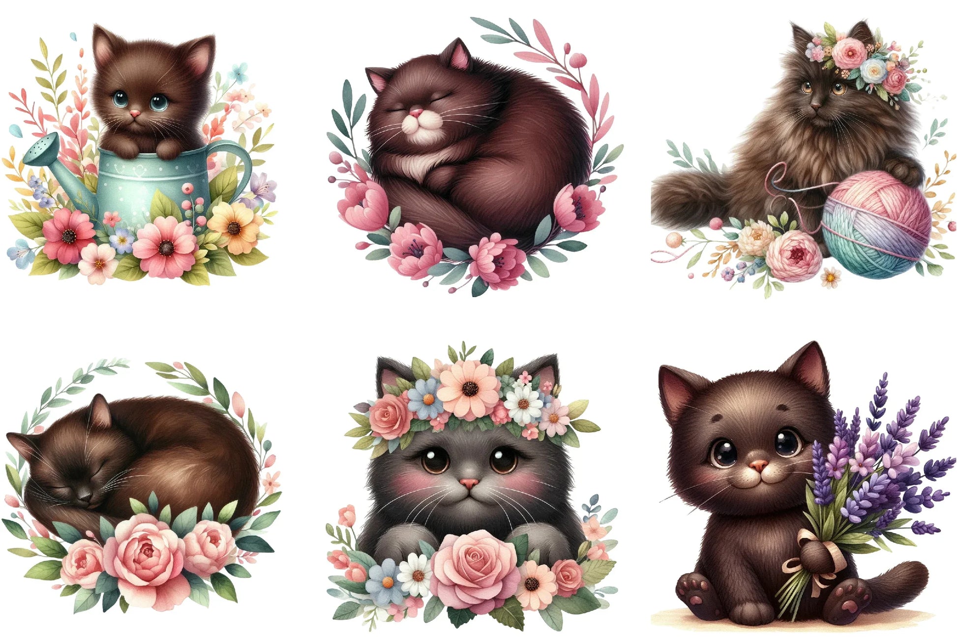 Cute Dark Brown Cat Clipart Bundle - CraftNest - Digital Crafting and Art