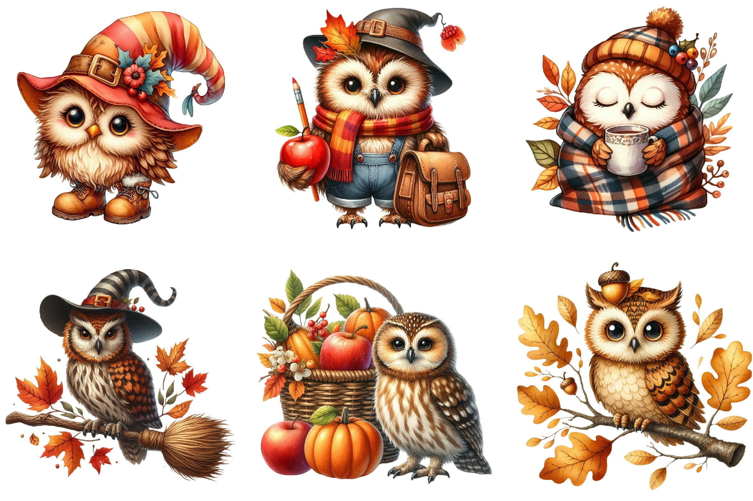 Autumn Owl Clipart Bundle