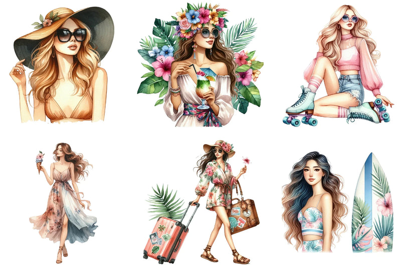 Summer Girl Clipart Bundle - CraftNest - Digital Crafting and Art