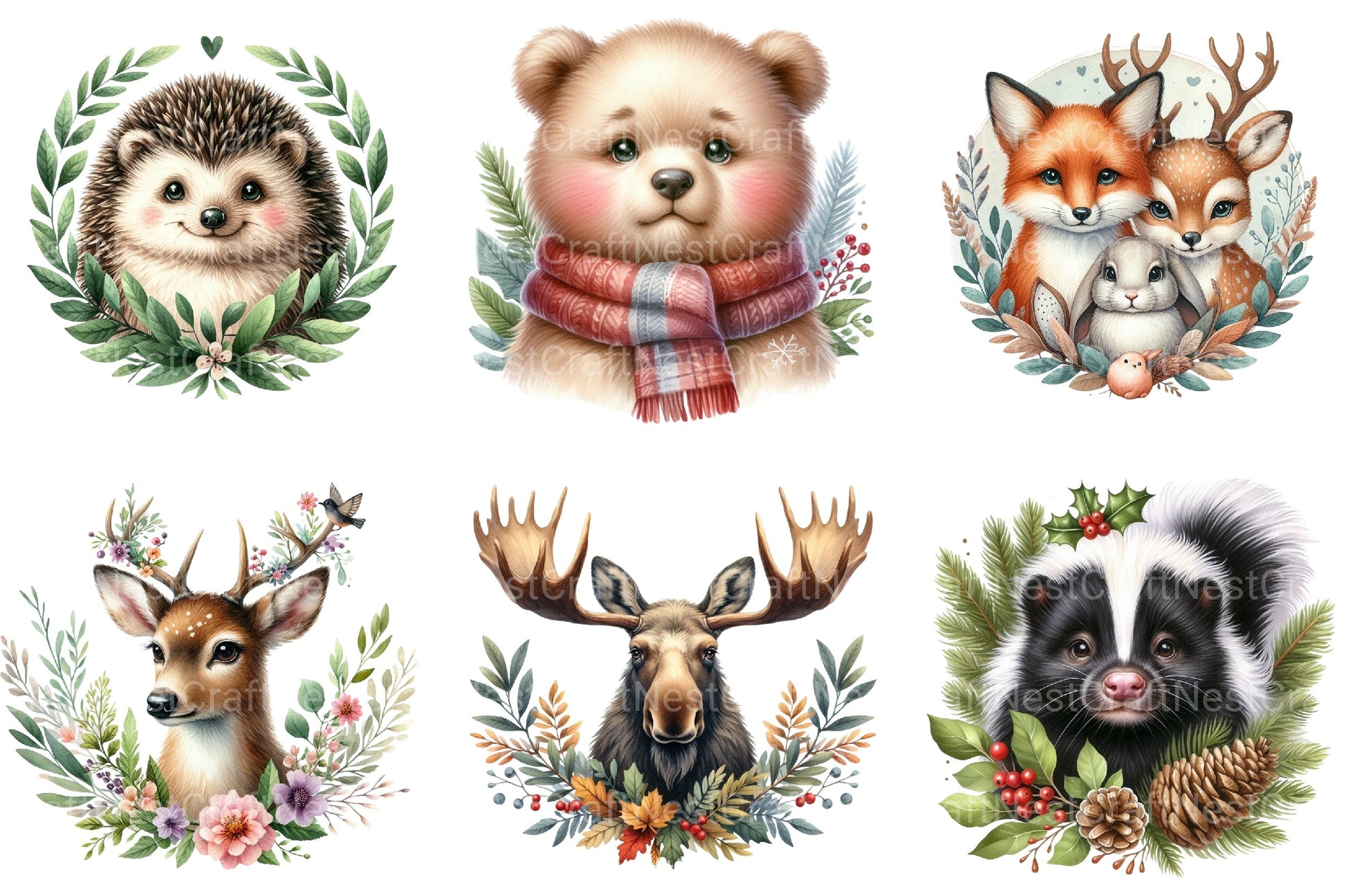 Woodland Animals Portrait Clipart Bundle - CraftNest - Digital Crafting and Art