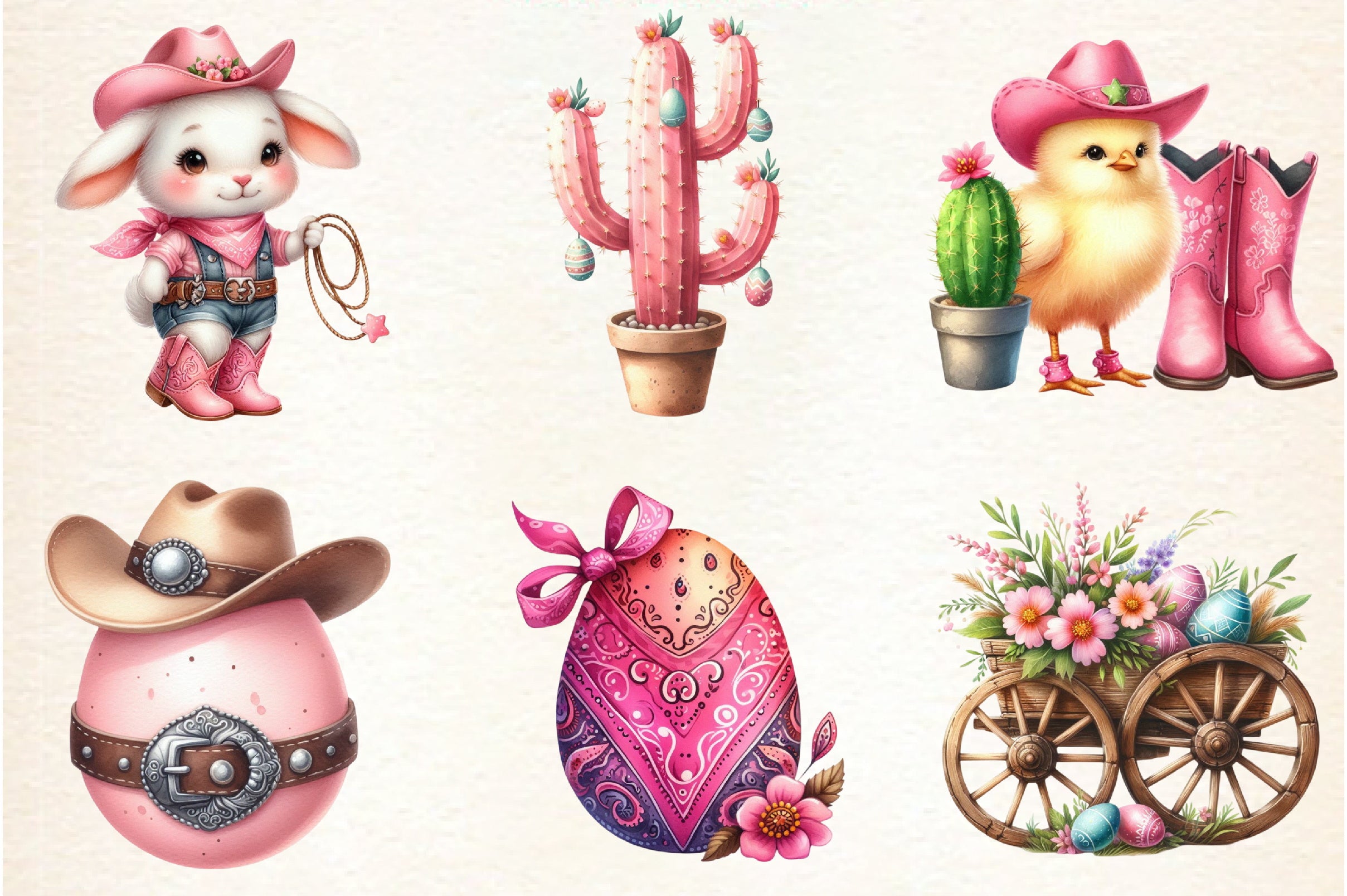 Pink Western Easter Clipart Bundle