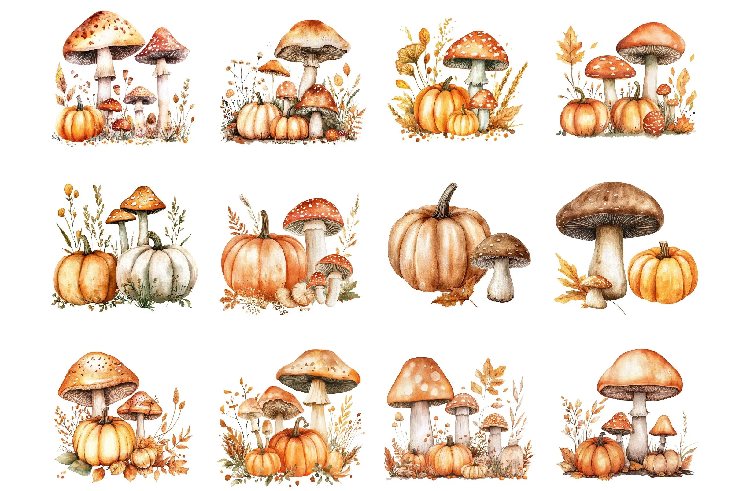 Mushrooms & Pumpkins Autumn Clipart Bundle - CraftNest - Digital Crafting and Art