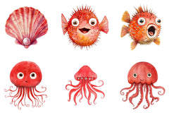 Red Ocean Animals Clipart Bundle - CraftNest - Digital Crafting and Art