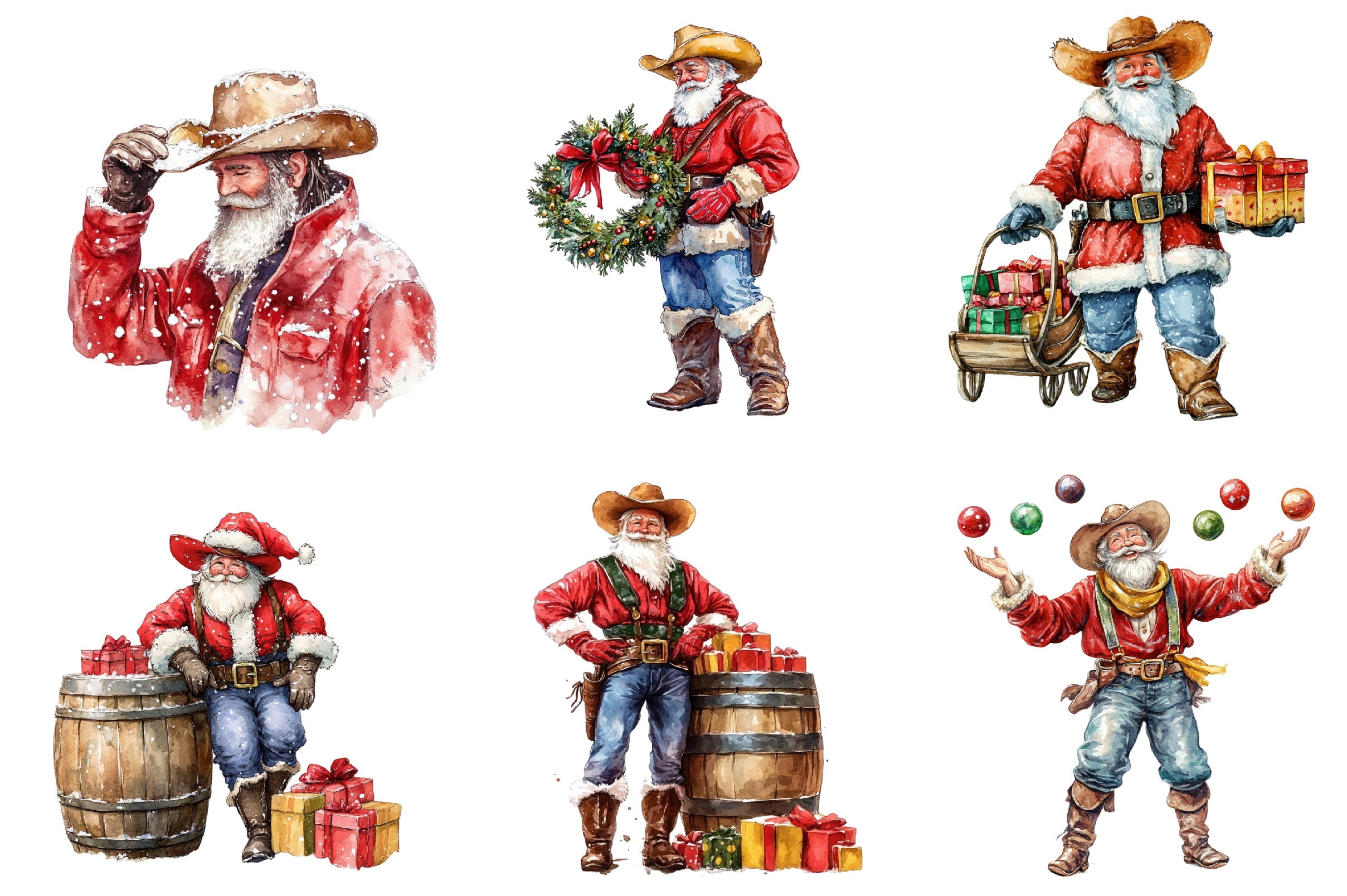 Funny Cowboy Santa Clipart Bundle