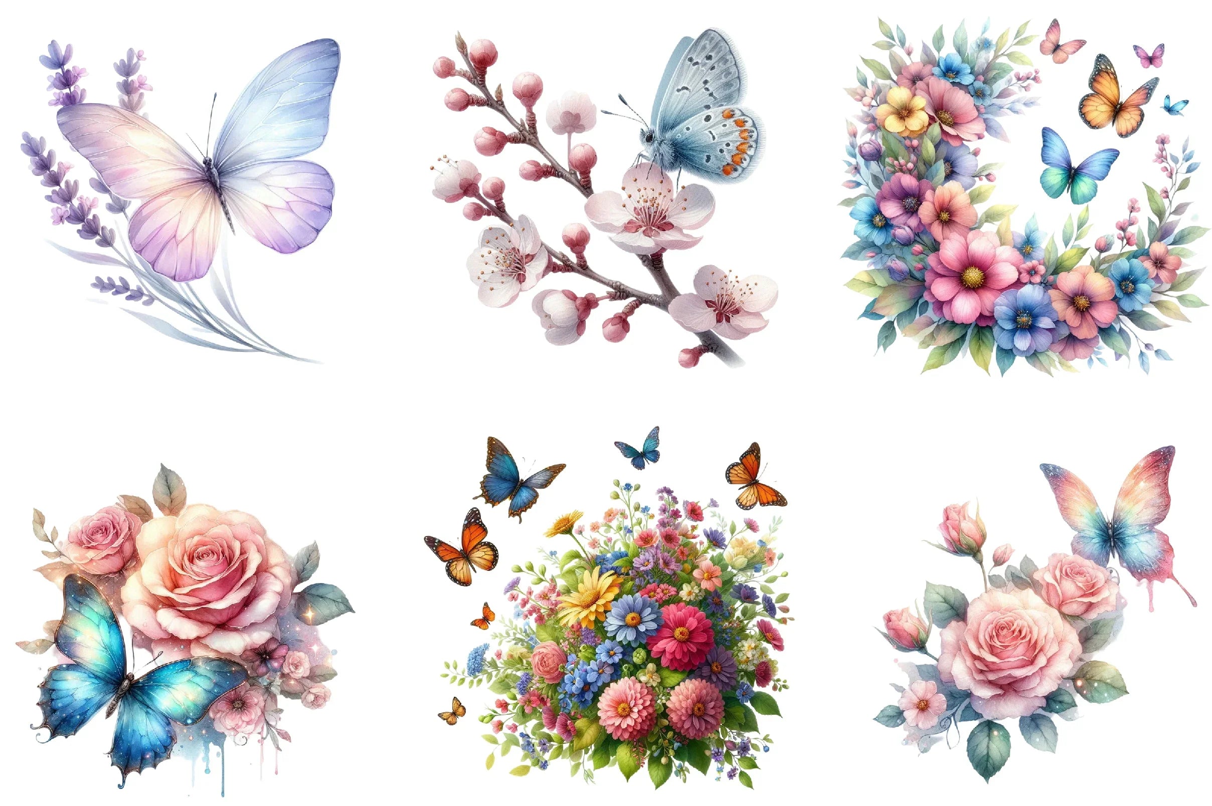 Butterfly Flowers Clipart Bundle - CraftNest - Digital Crafting and Art
