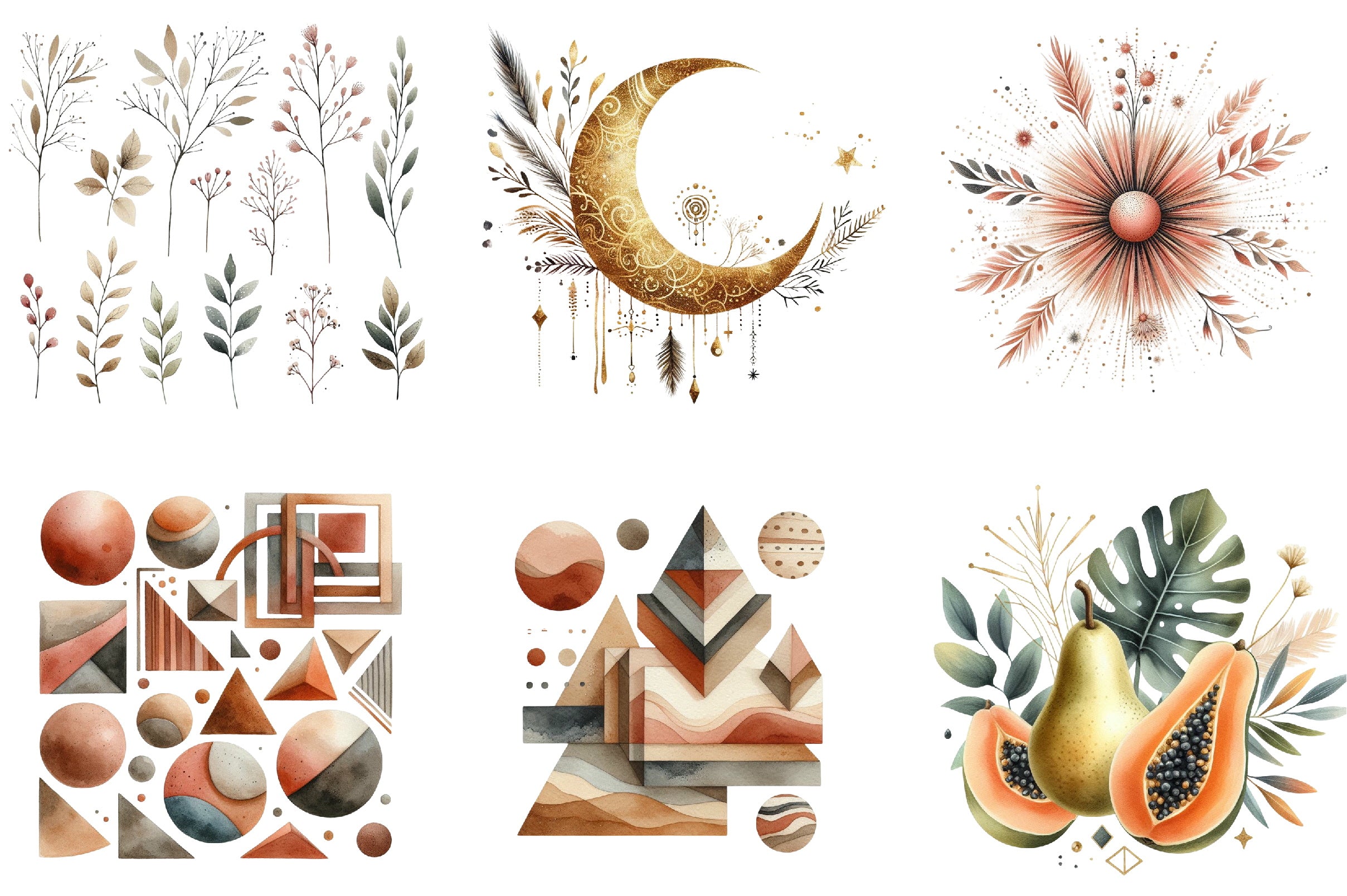 Modern Abstract Boho Art Clipart Bundle