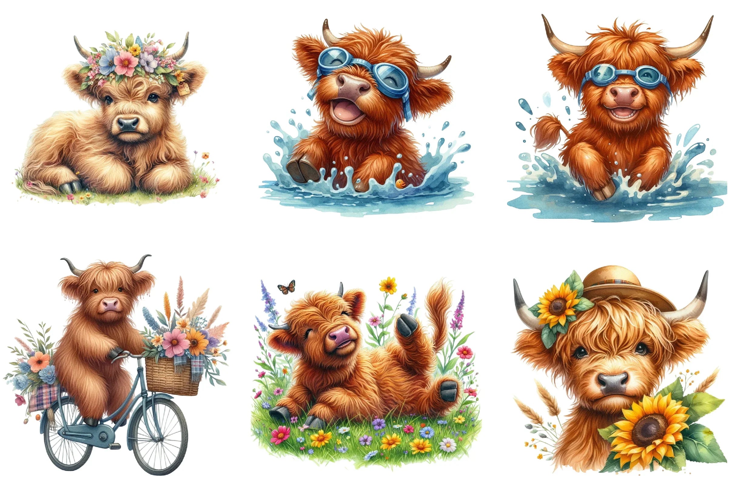 Summer Highland Cow Clipart Bundle - CraftNest - Digital Crafting and Art