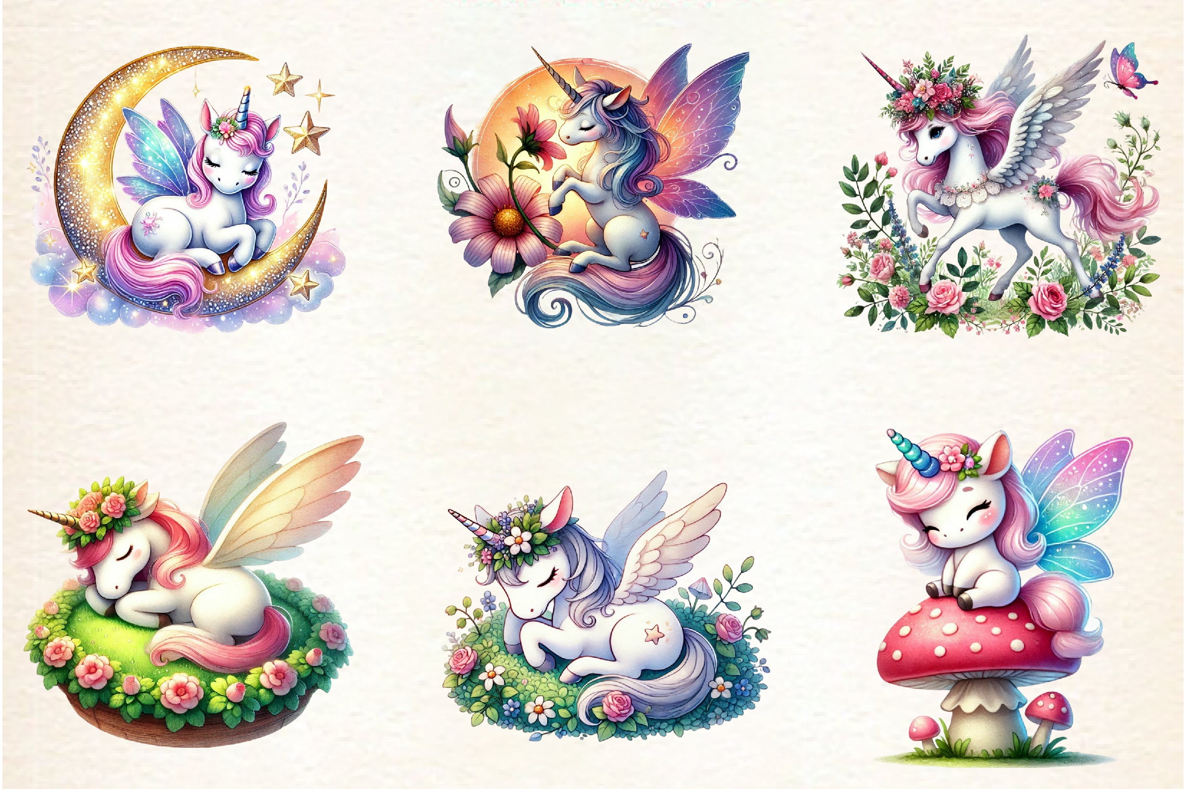 Cute Fairy Unicorn Clipart Bundle