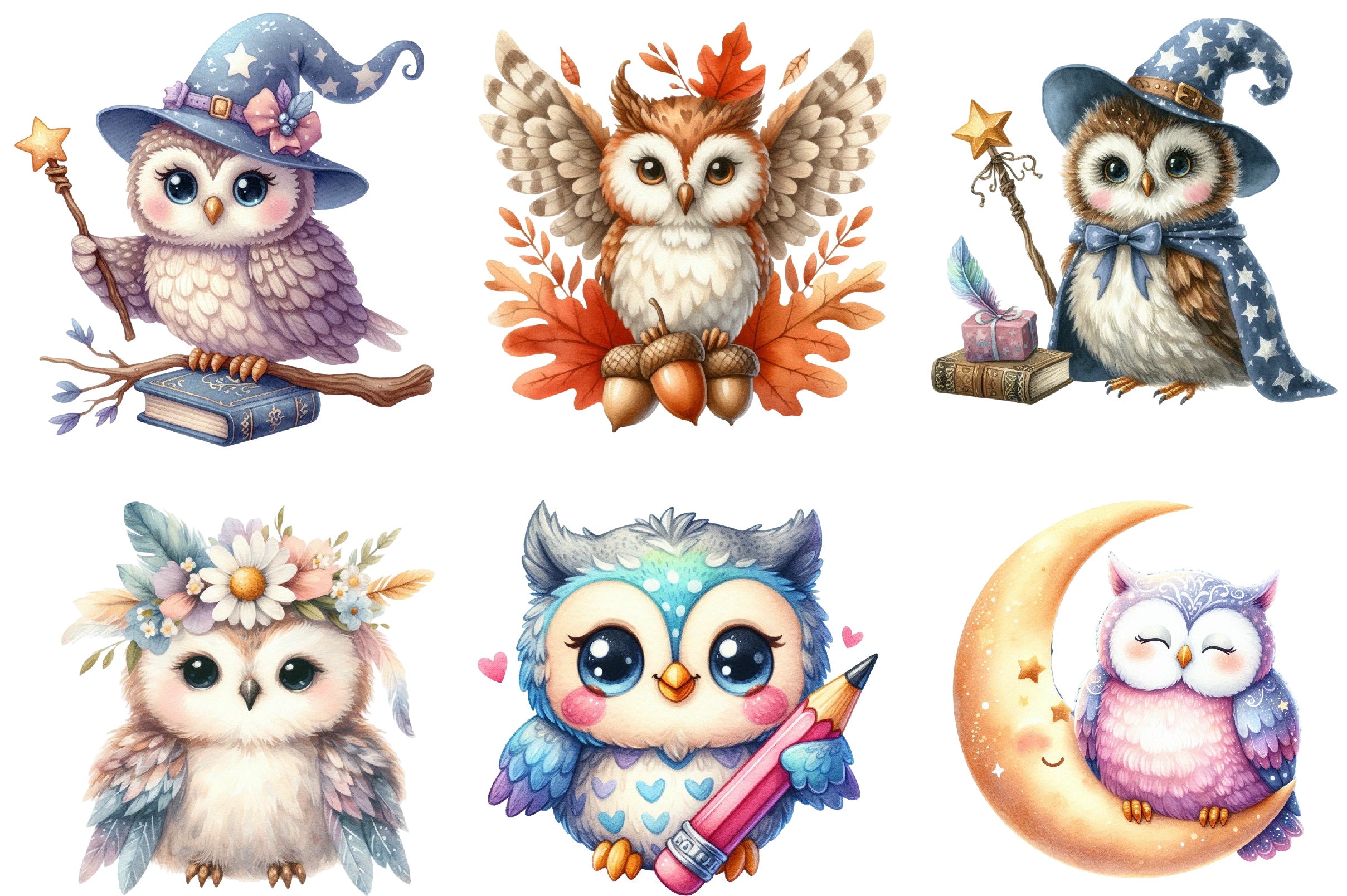 Cute Owl Clipart Bundle
