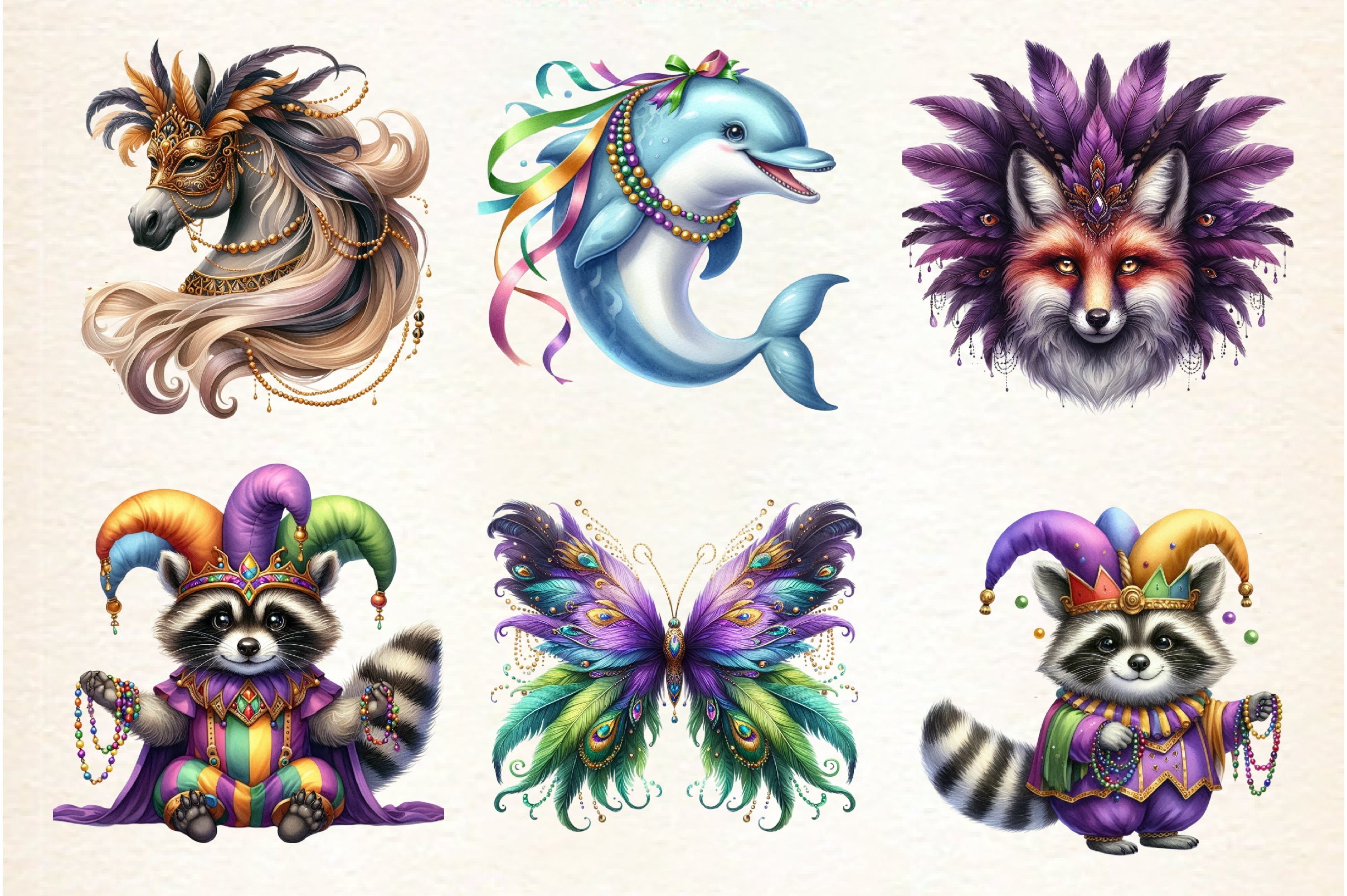 Mardi Gras Animal Clipart Bundle