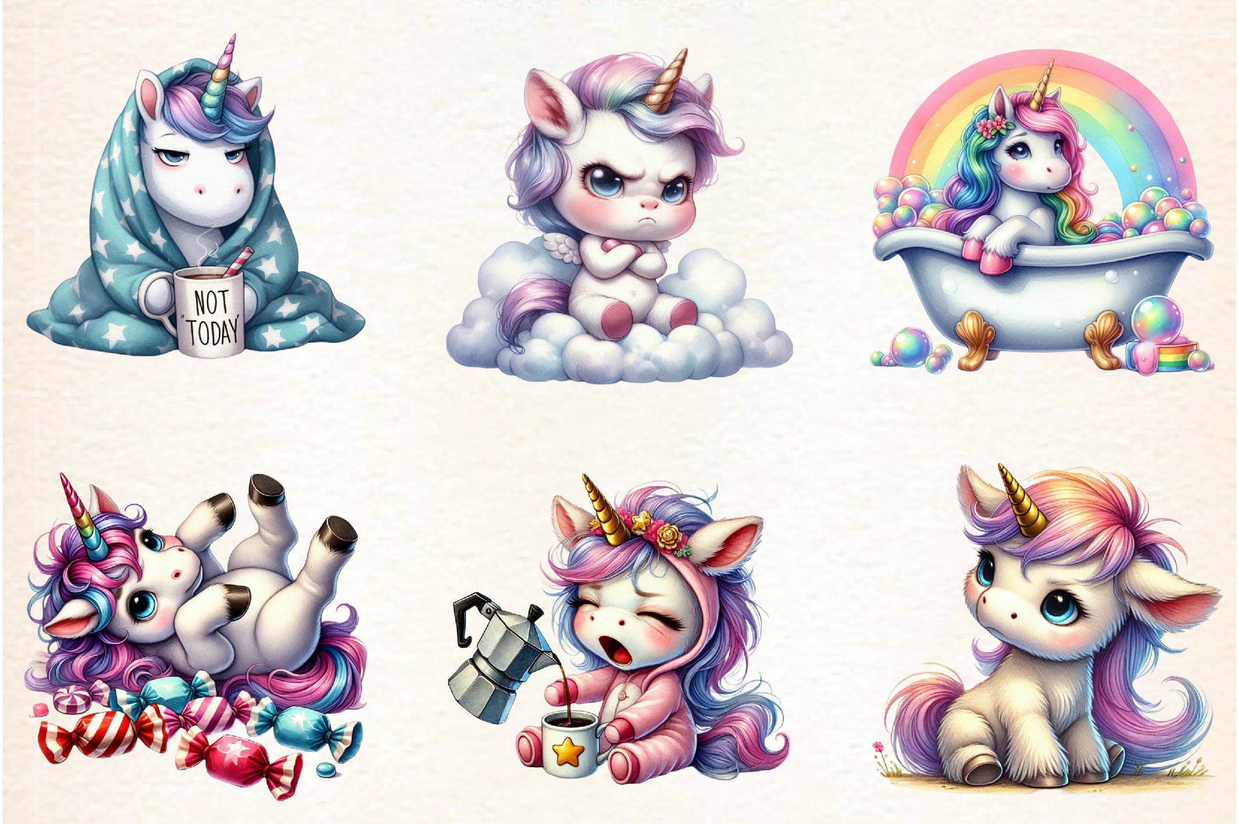 Grumpy Unicorn Clipart Bundle