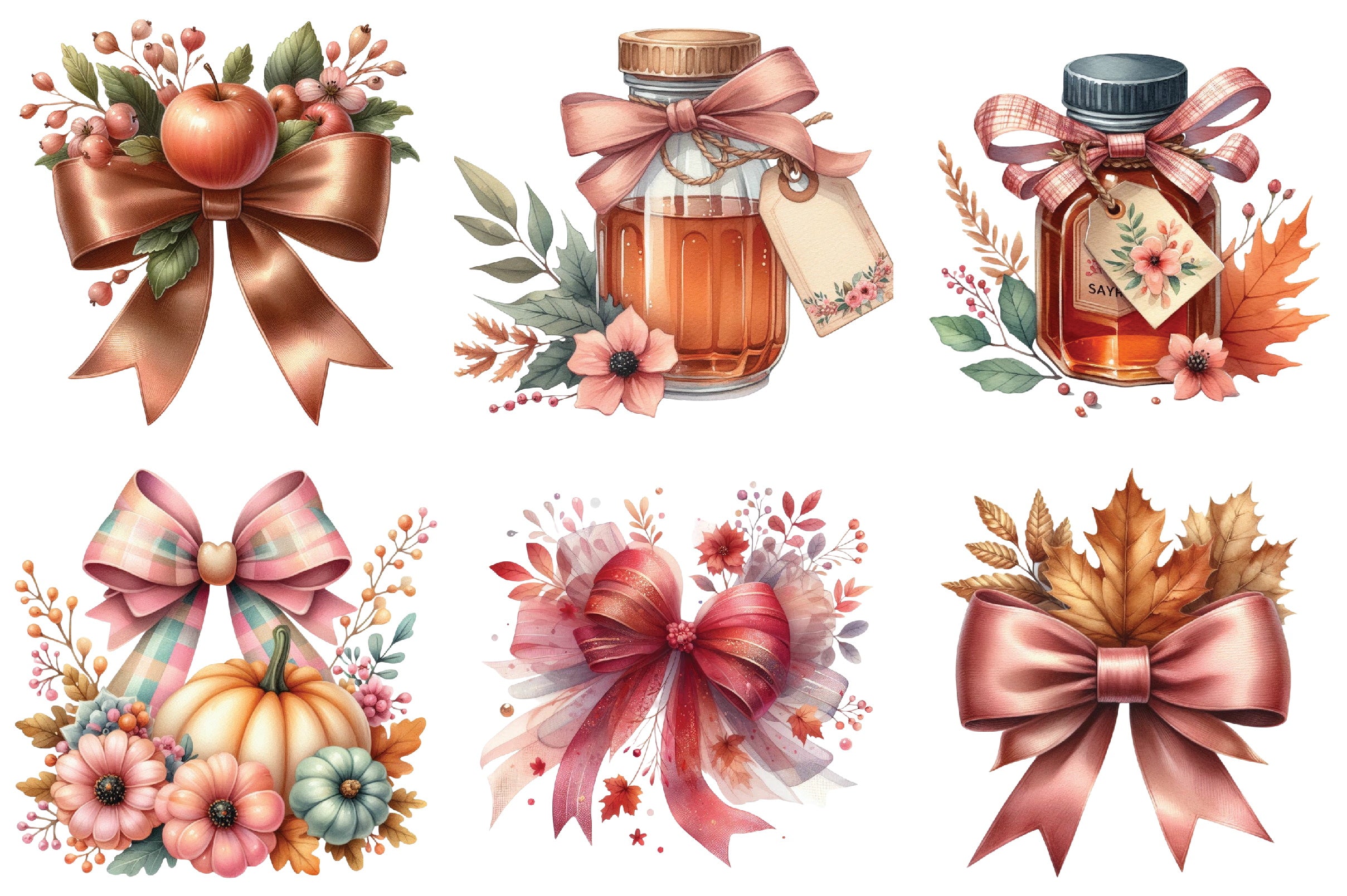 Autumn Coquette Bows Clipart Bundle