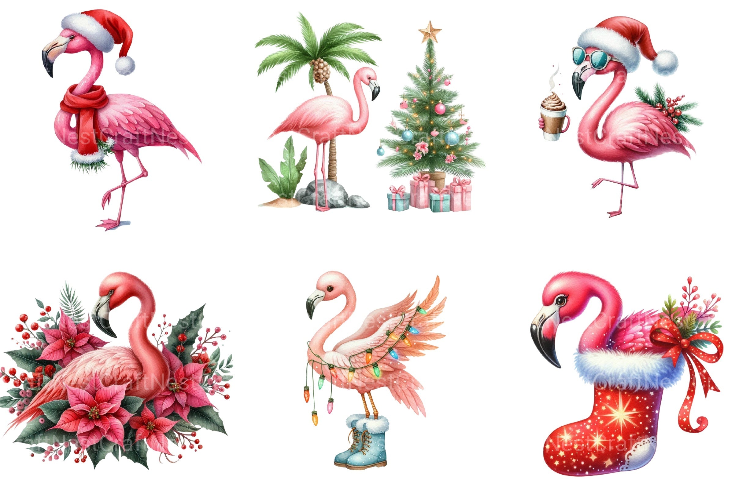 Christmas Flamingo Clipart Bundle 4 - CraftNest - Digital Crafting and Art