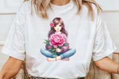 Girl with Peonies Flower Clipart Bundle 15 - CraftNest - Digital Crafting and Art