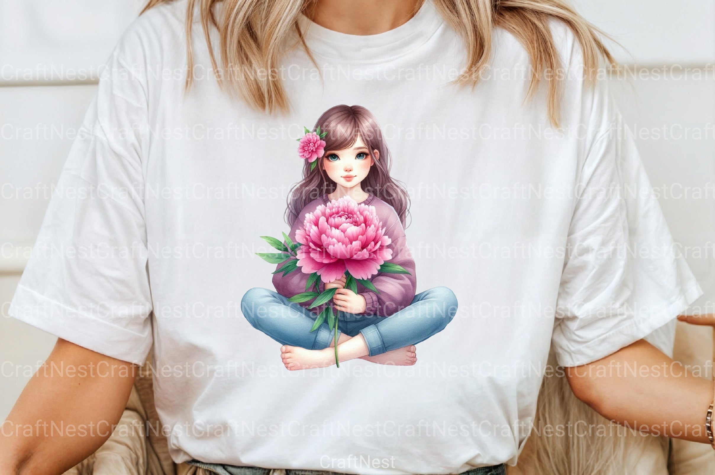 Girl with Peonies Flower Clipart Bundle 15 - CraftNest - Digital Crafting and Art